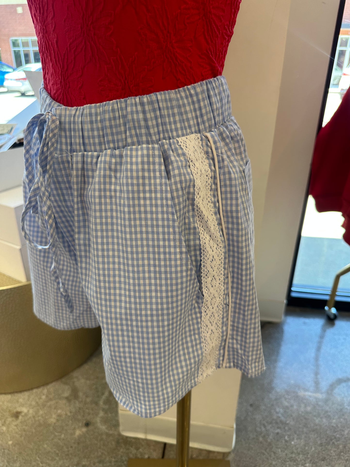 Gingham Track Shorts- Blue
