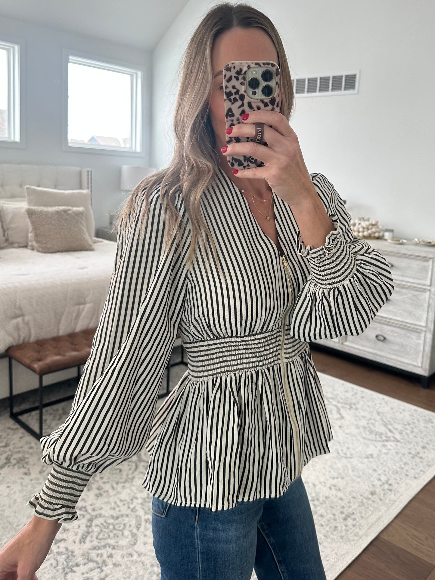 Pin Stripe Zip Blouse