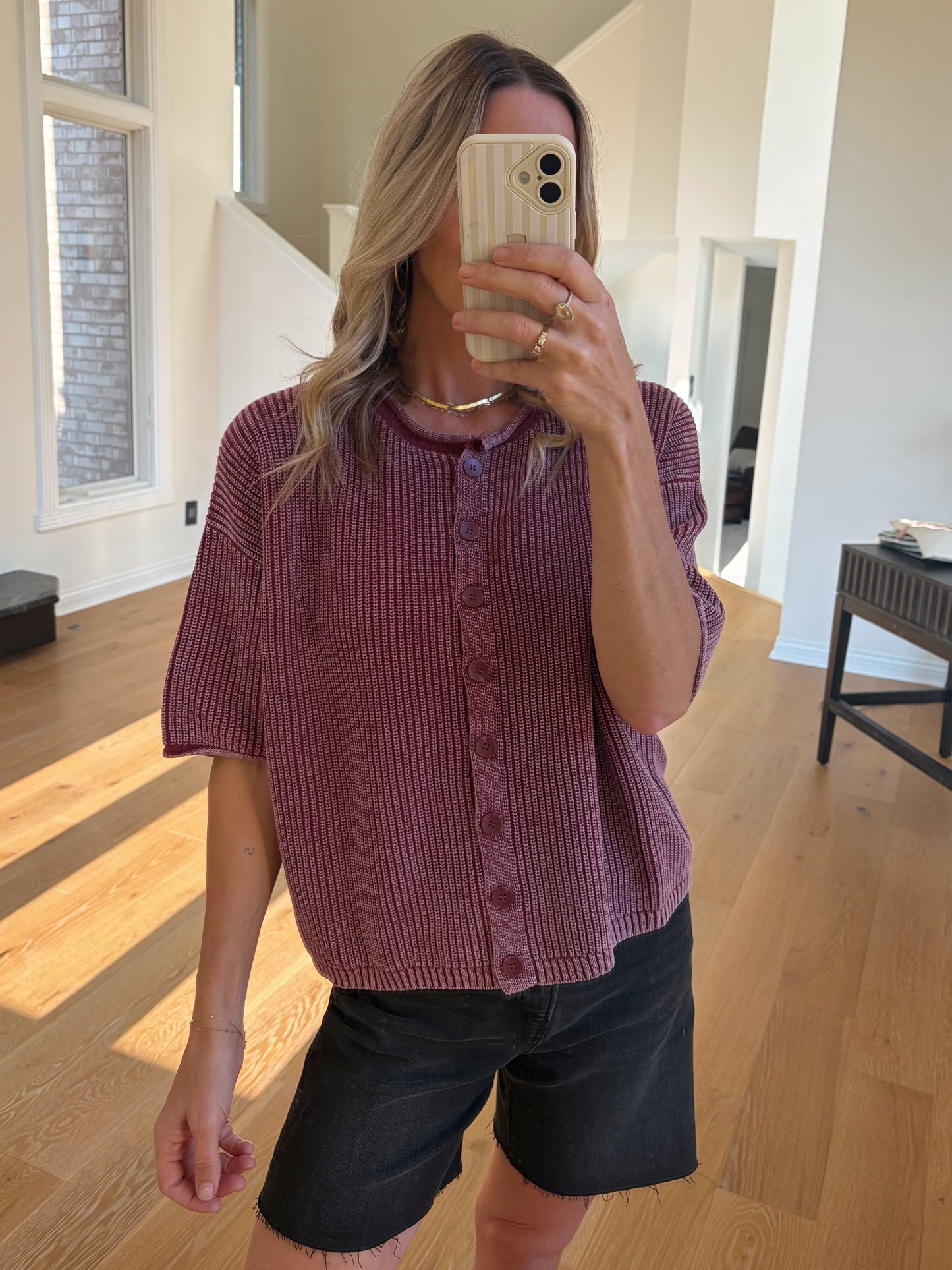Short Sleeve Cardi- Burgundy