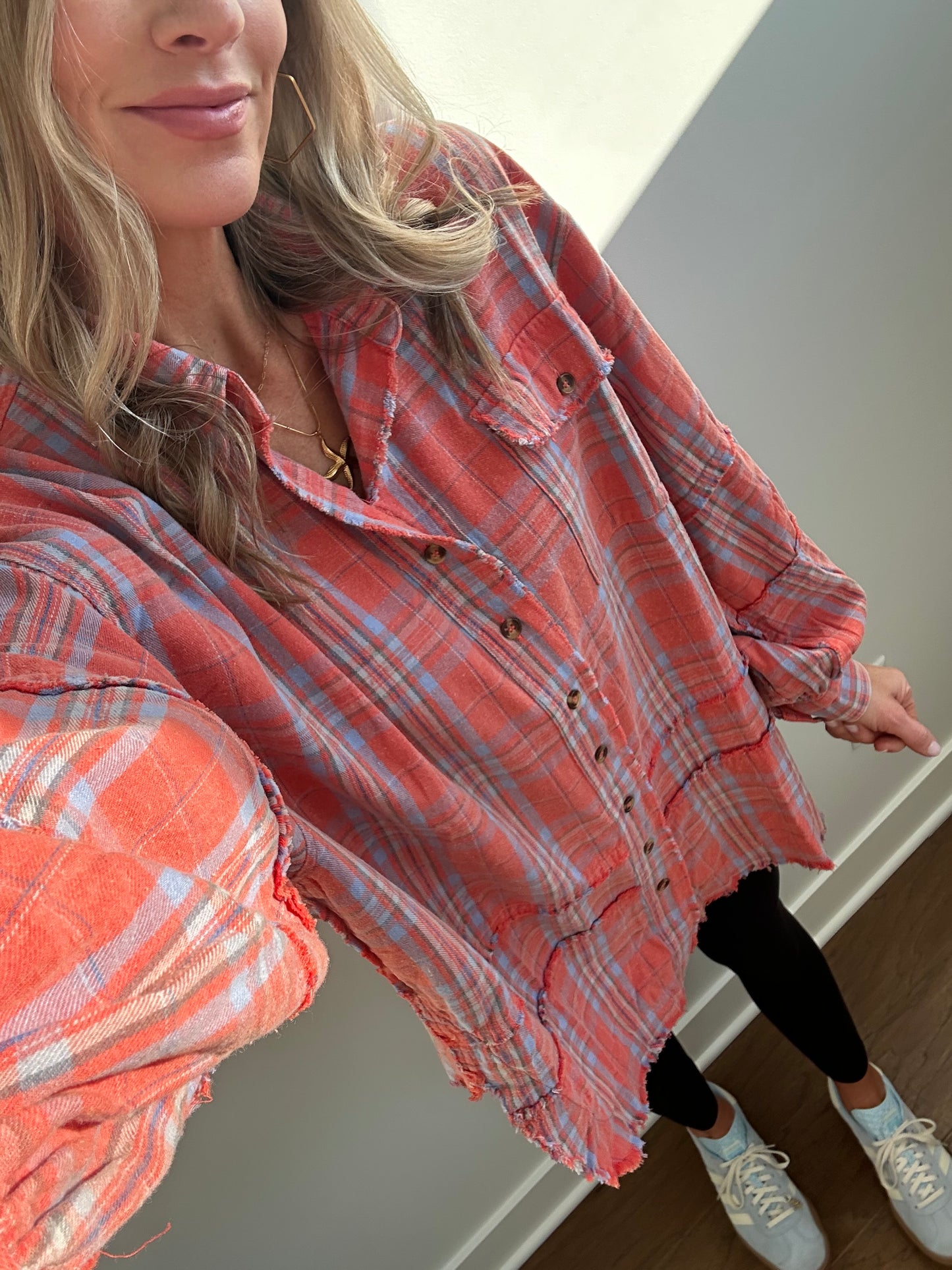 Coral Plaid Tunic