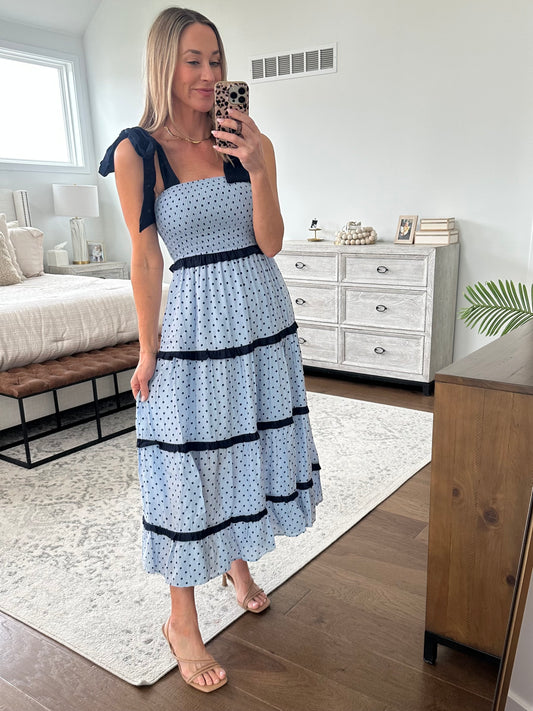 Polka Dot Blue/Navy Maxi Dress