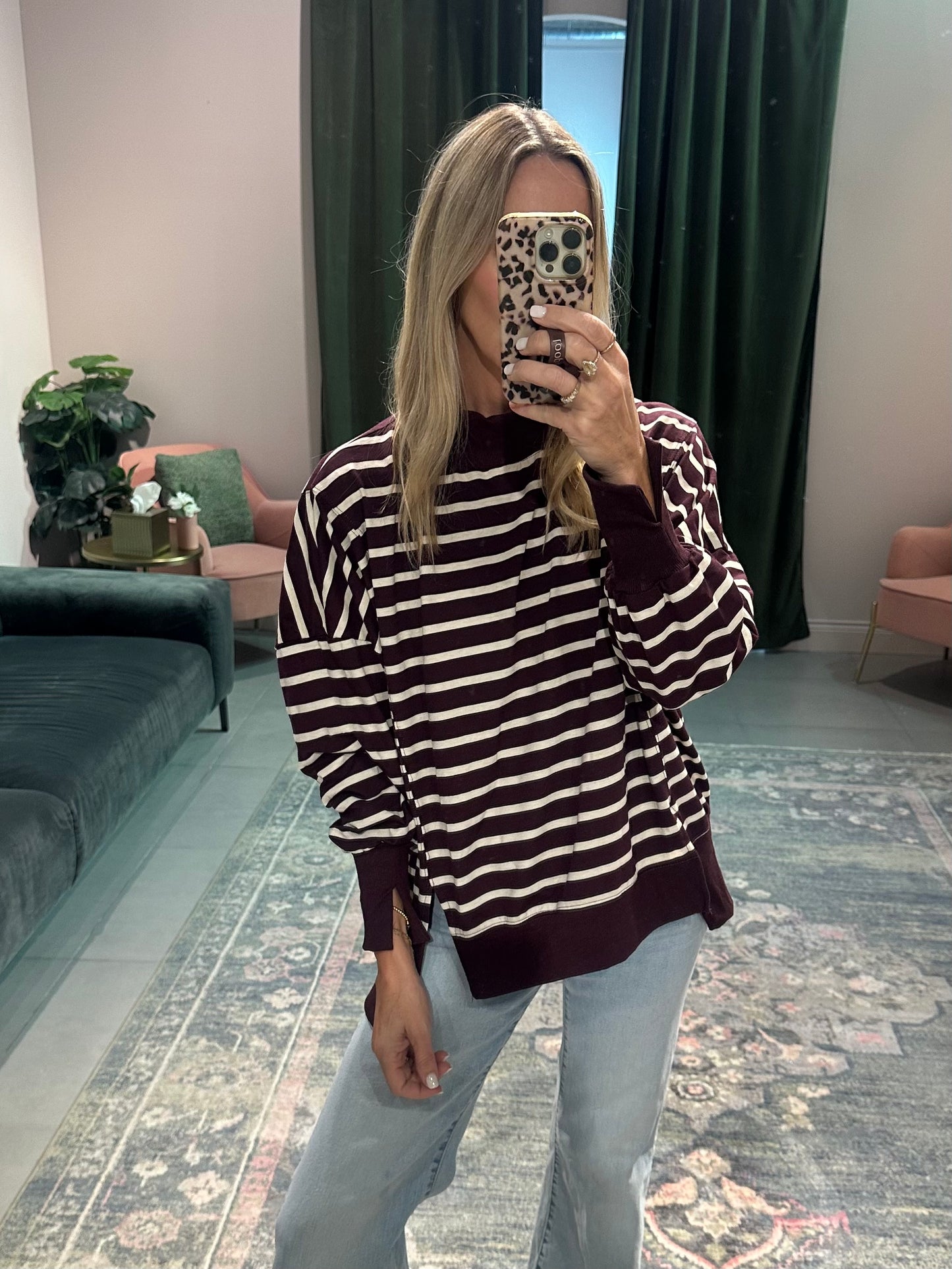 Plum Striped Mock Neck