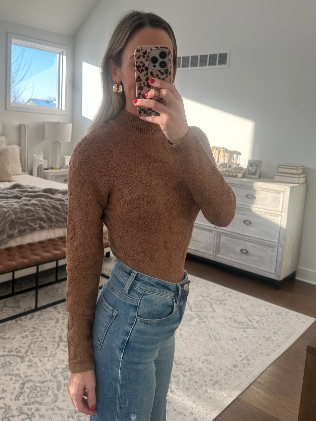 Brown Floral Long Sleeve Top