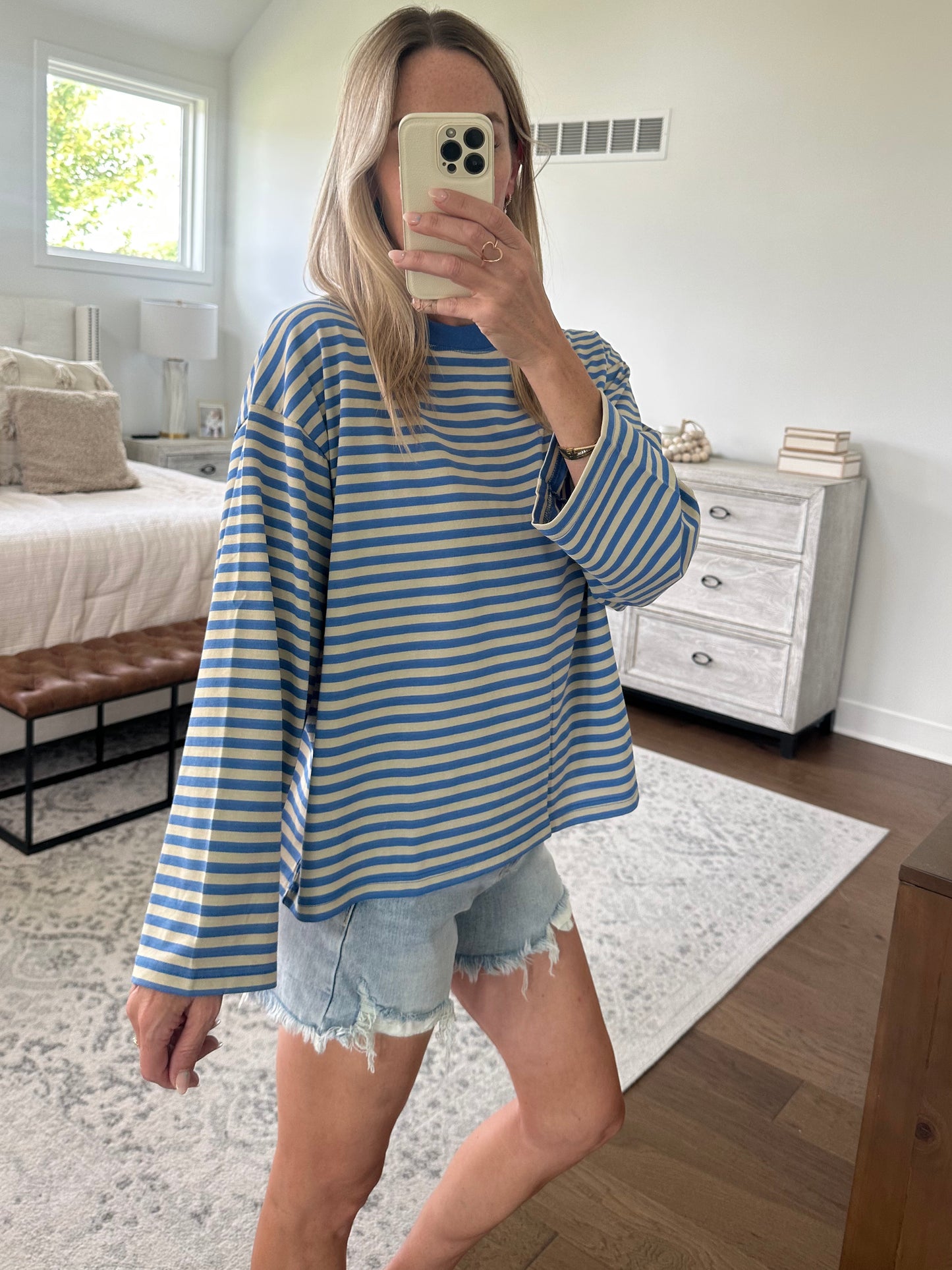 Oversized Striped 3/4the Sleeve Tee