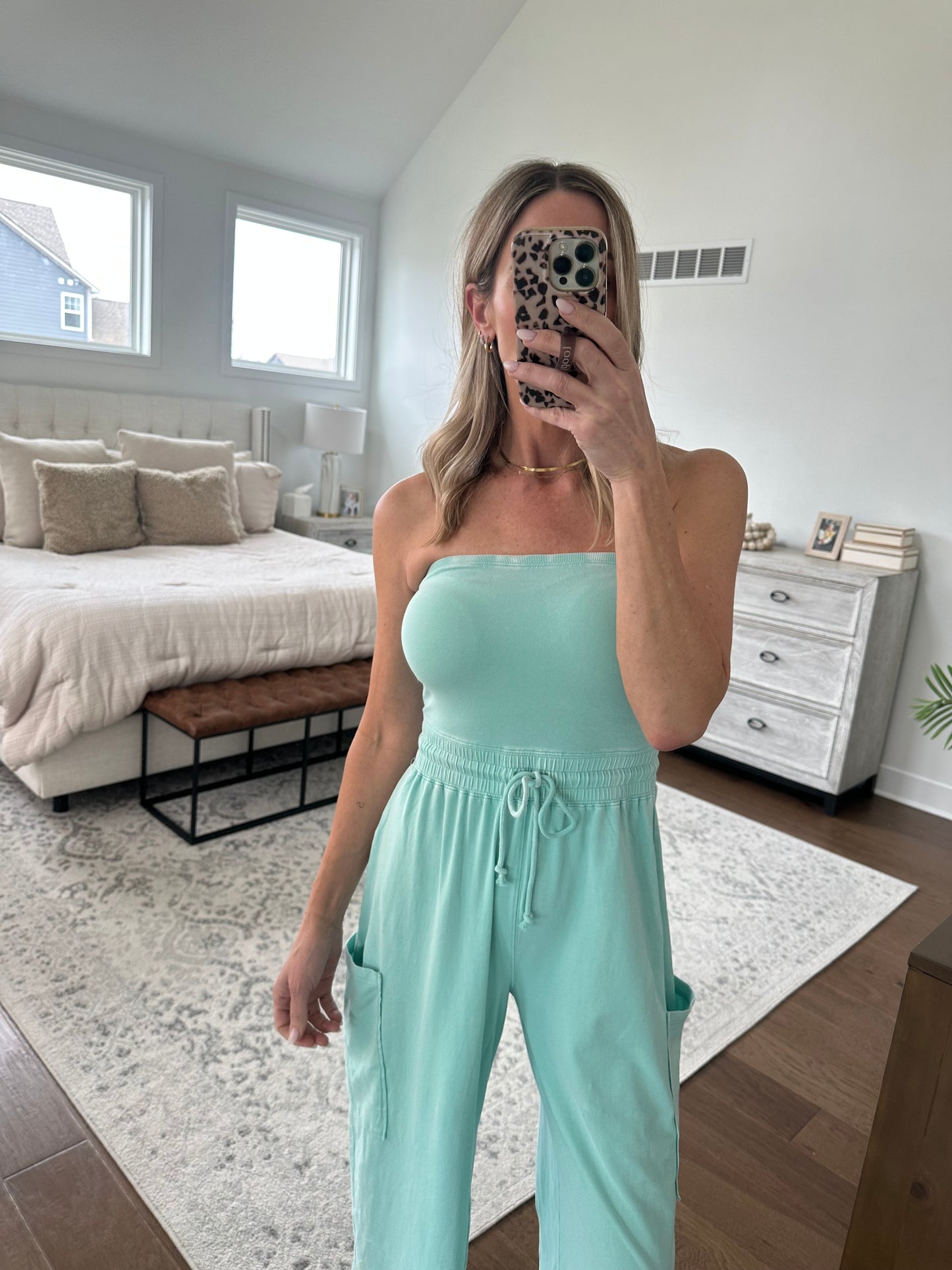 One Piece Strapless Jumpsuit- Mint