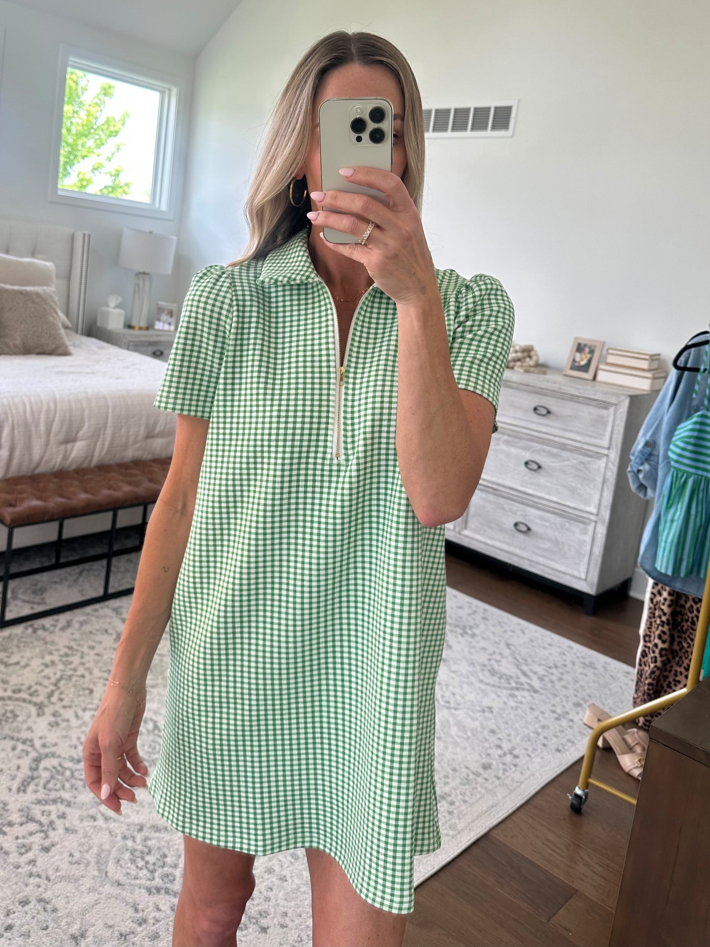 Green Gingham Shift Dress