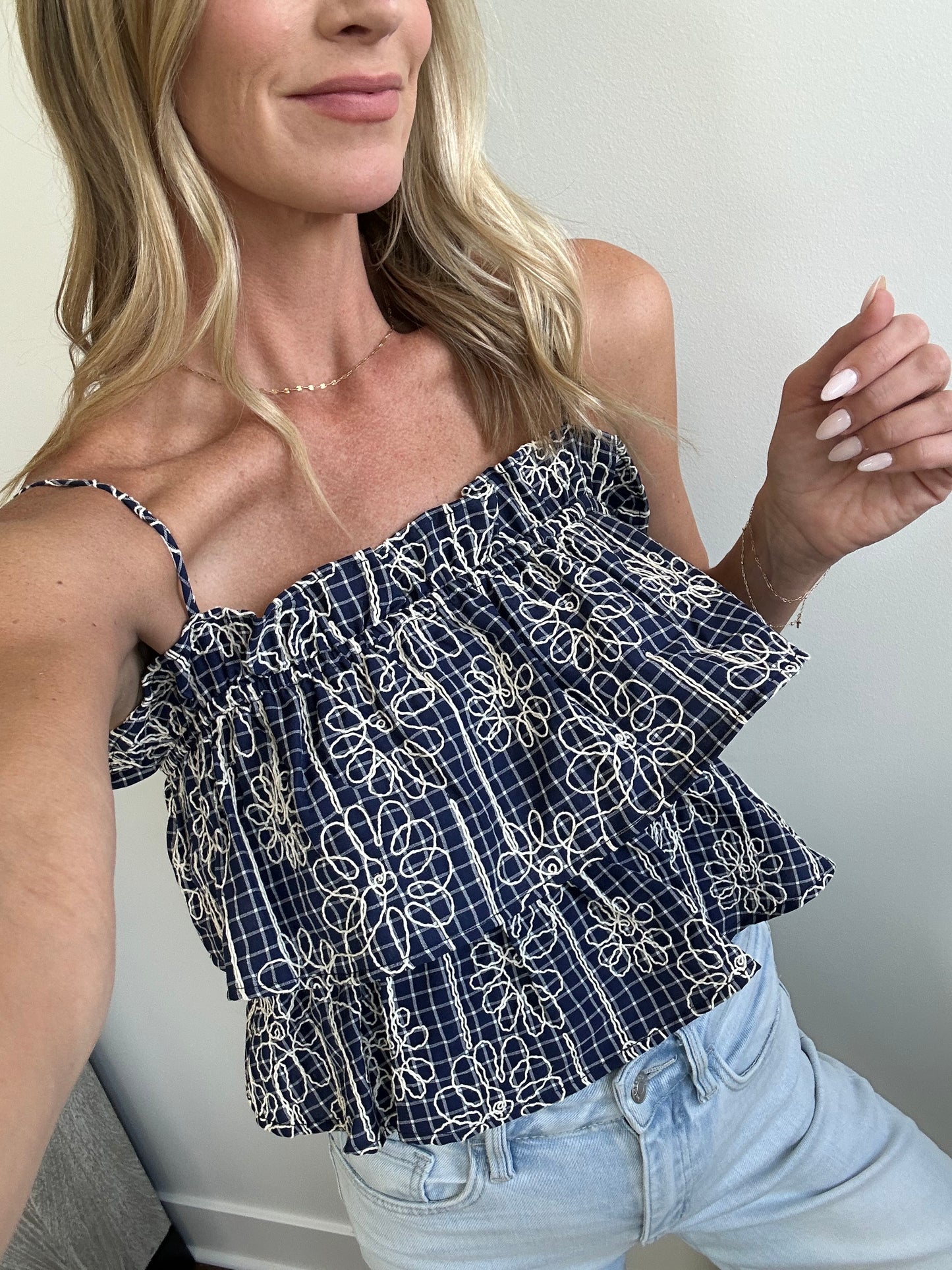 Navy Ruffle Tank