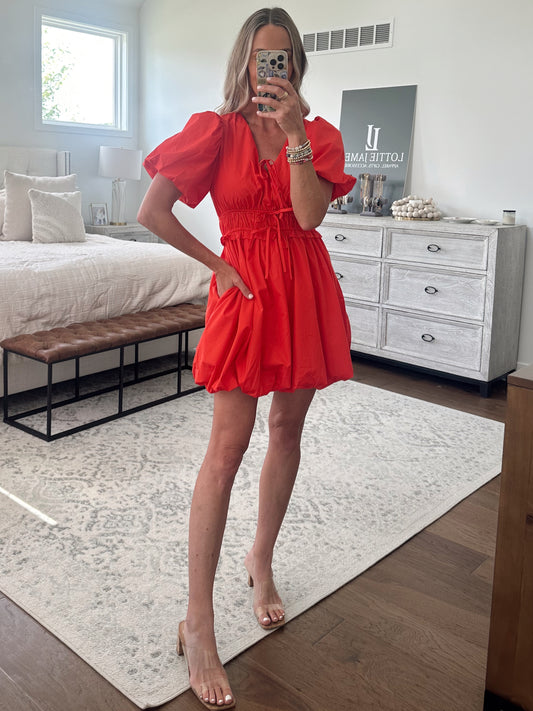 Red Bubble Hem Dress