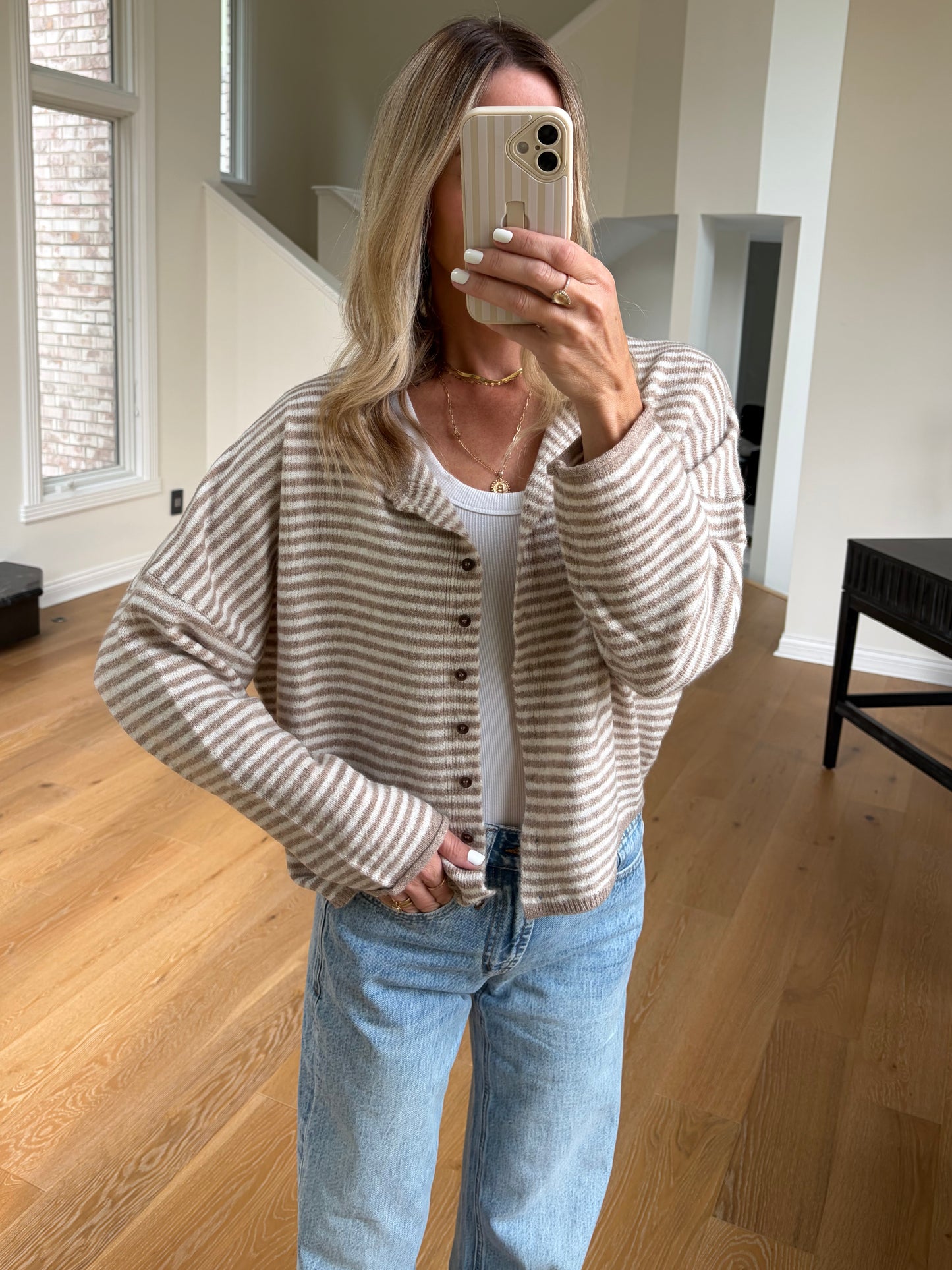 Soft Striped Cardi- Mocha