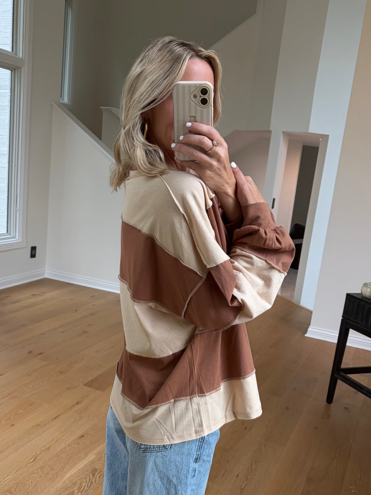 Contrast Pullover-Mocha/Cream