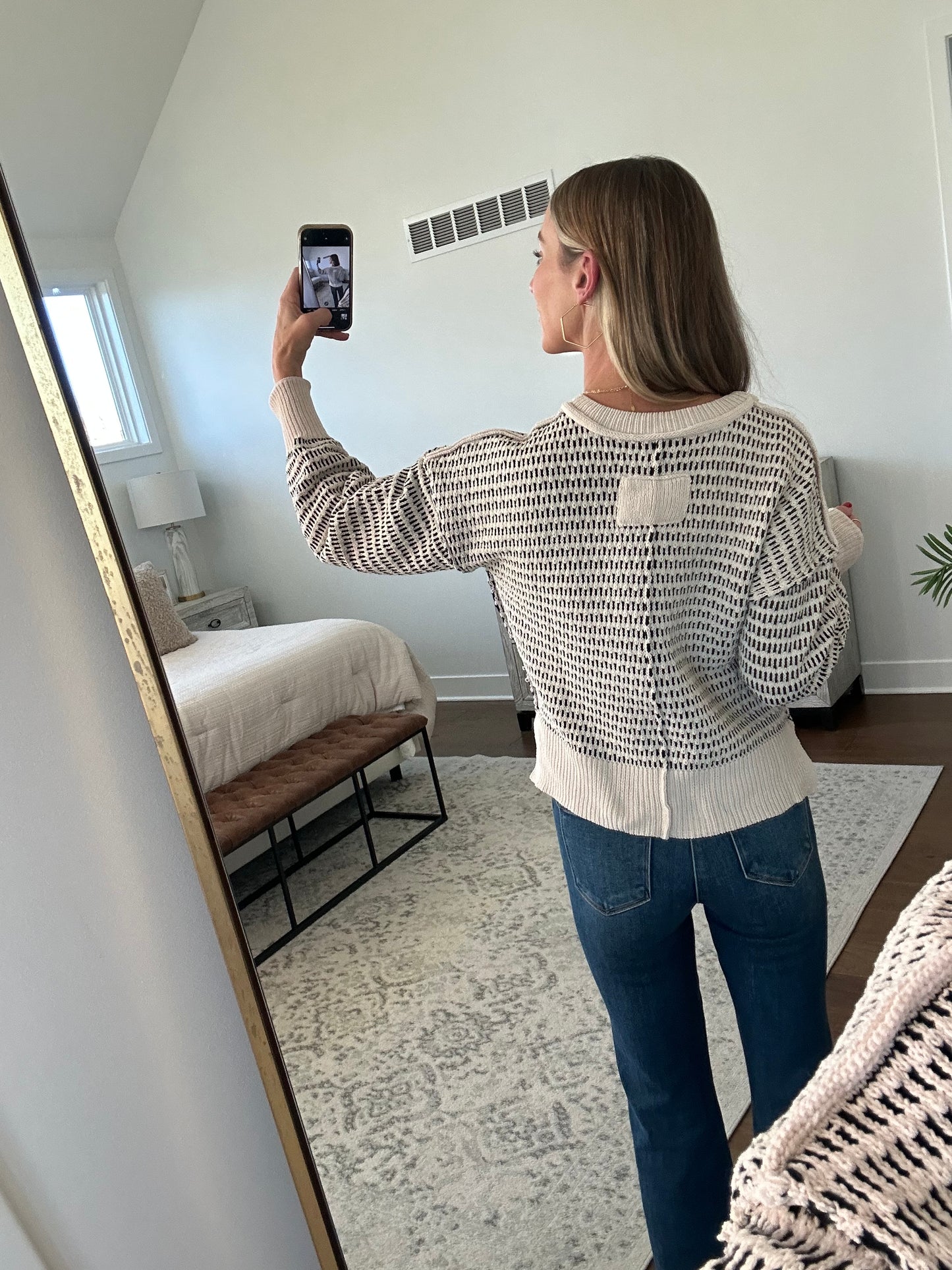 Cream & Black Printed Sweater