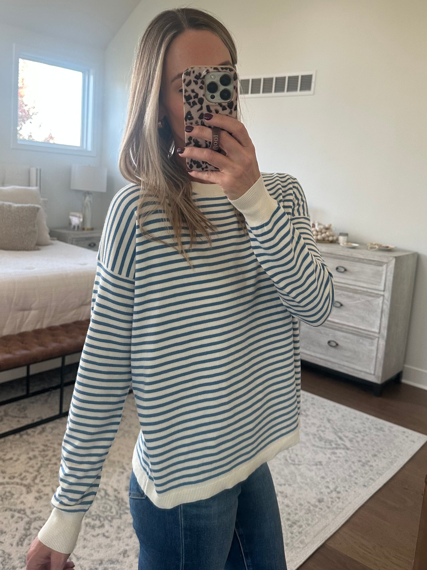 Royal/Ivory Striped Sweater
