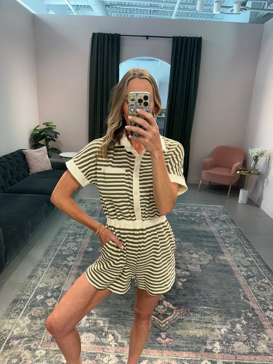 Olive Striped Romper
