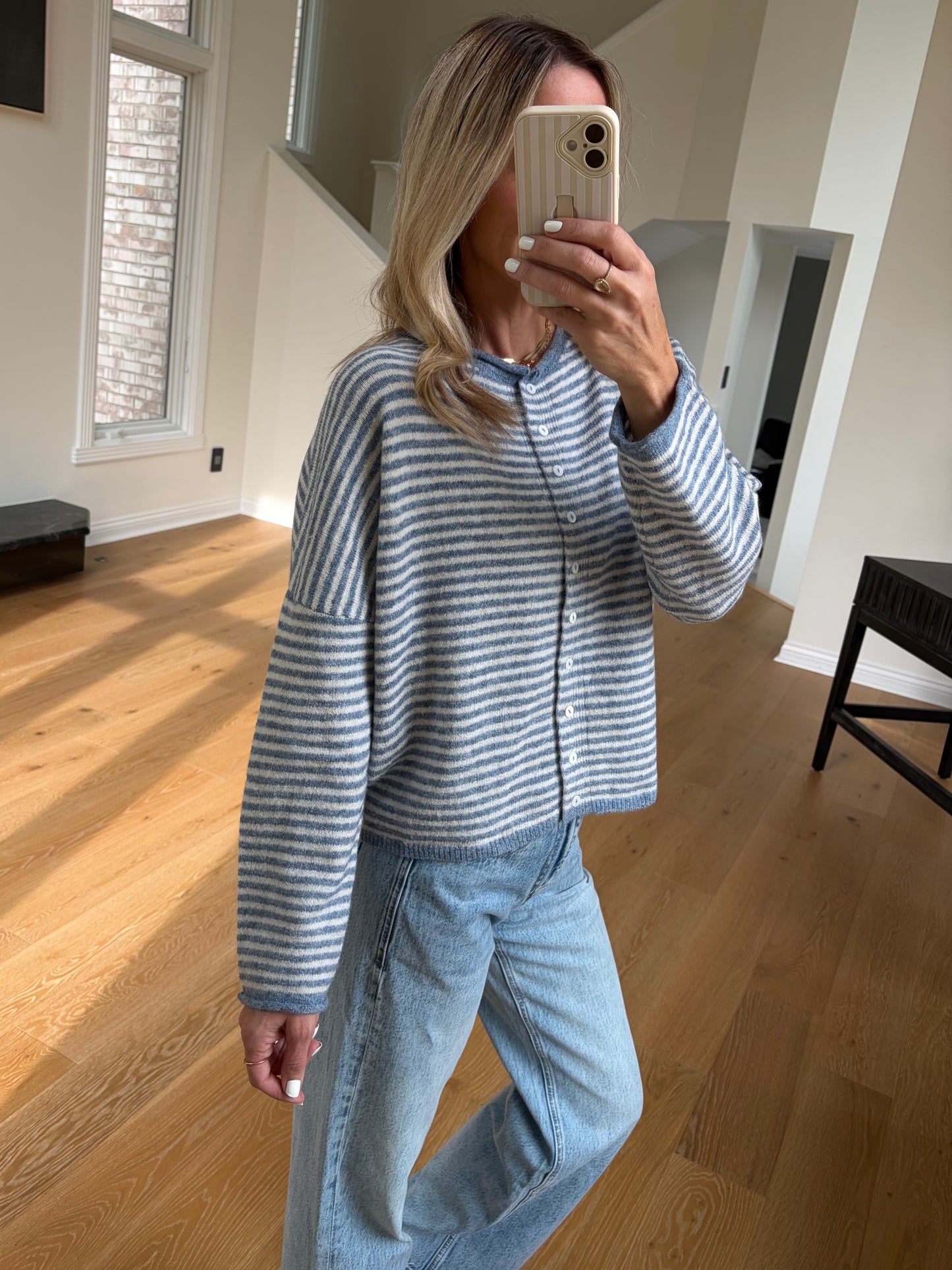 Soft Striped Cardi- Blue