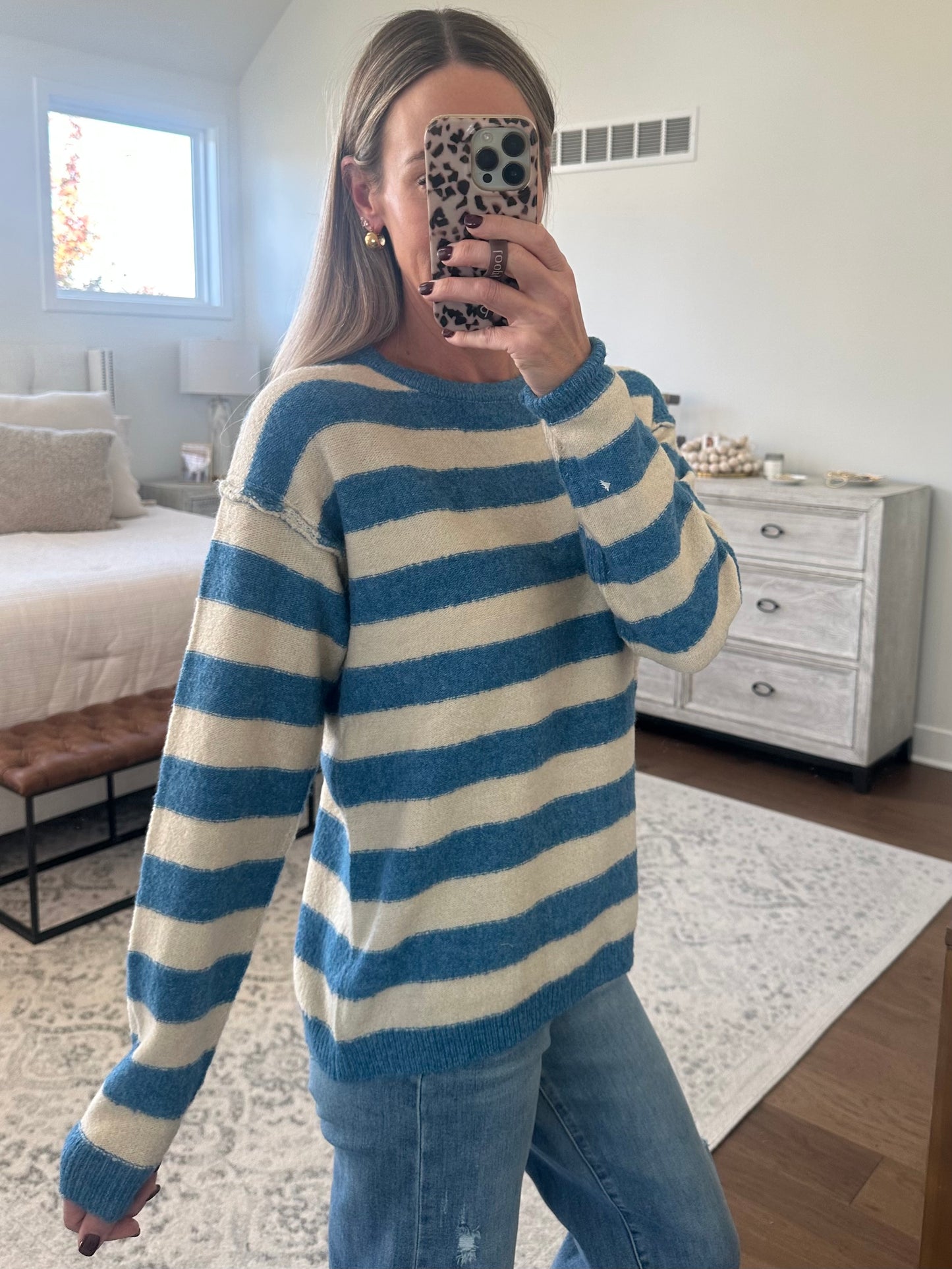 Thick Striped Crew Neck Sweater