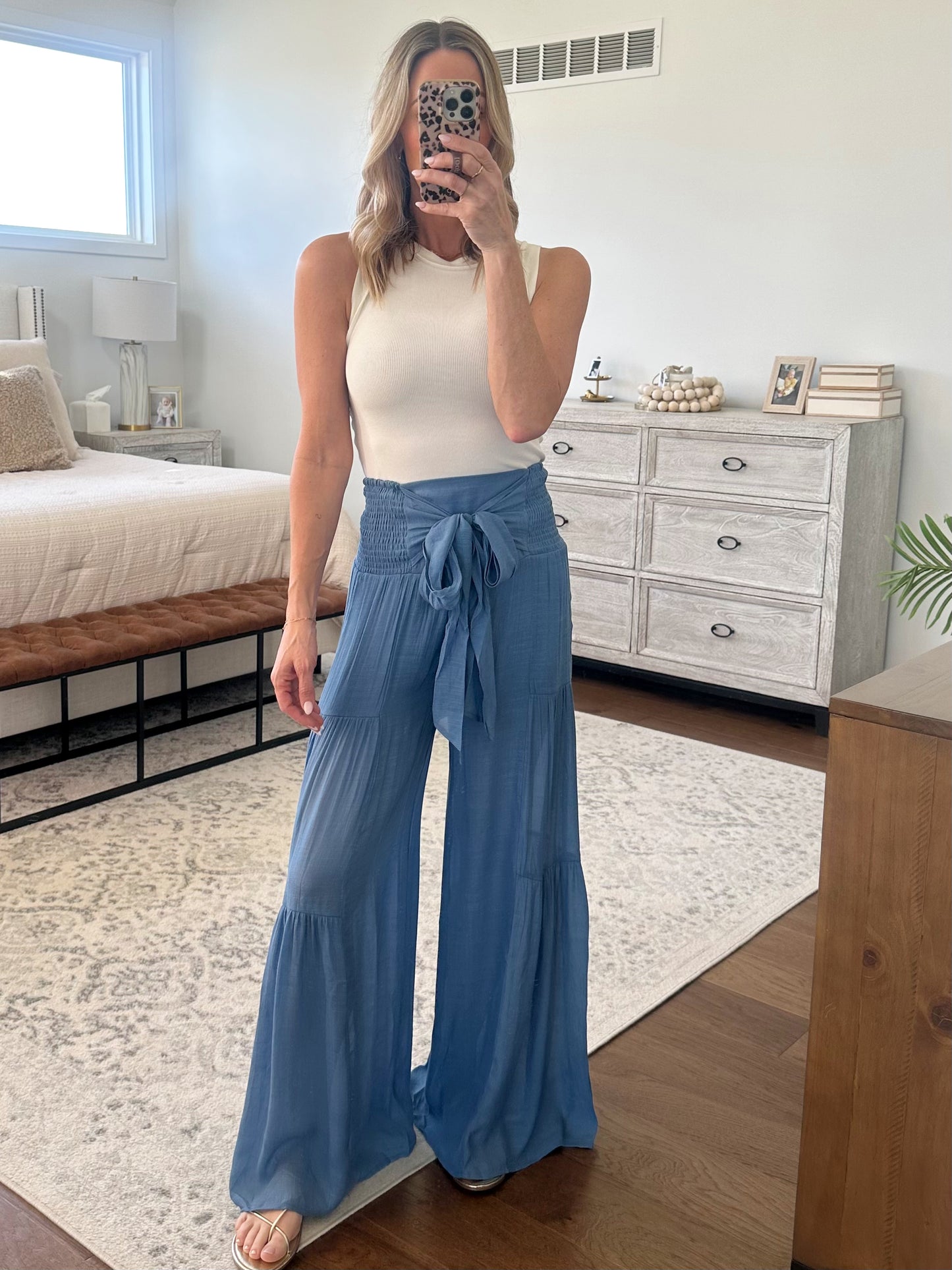 Ruffle Wide Leg Pant- Blue