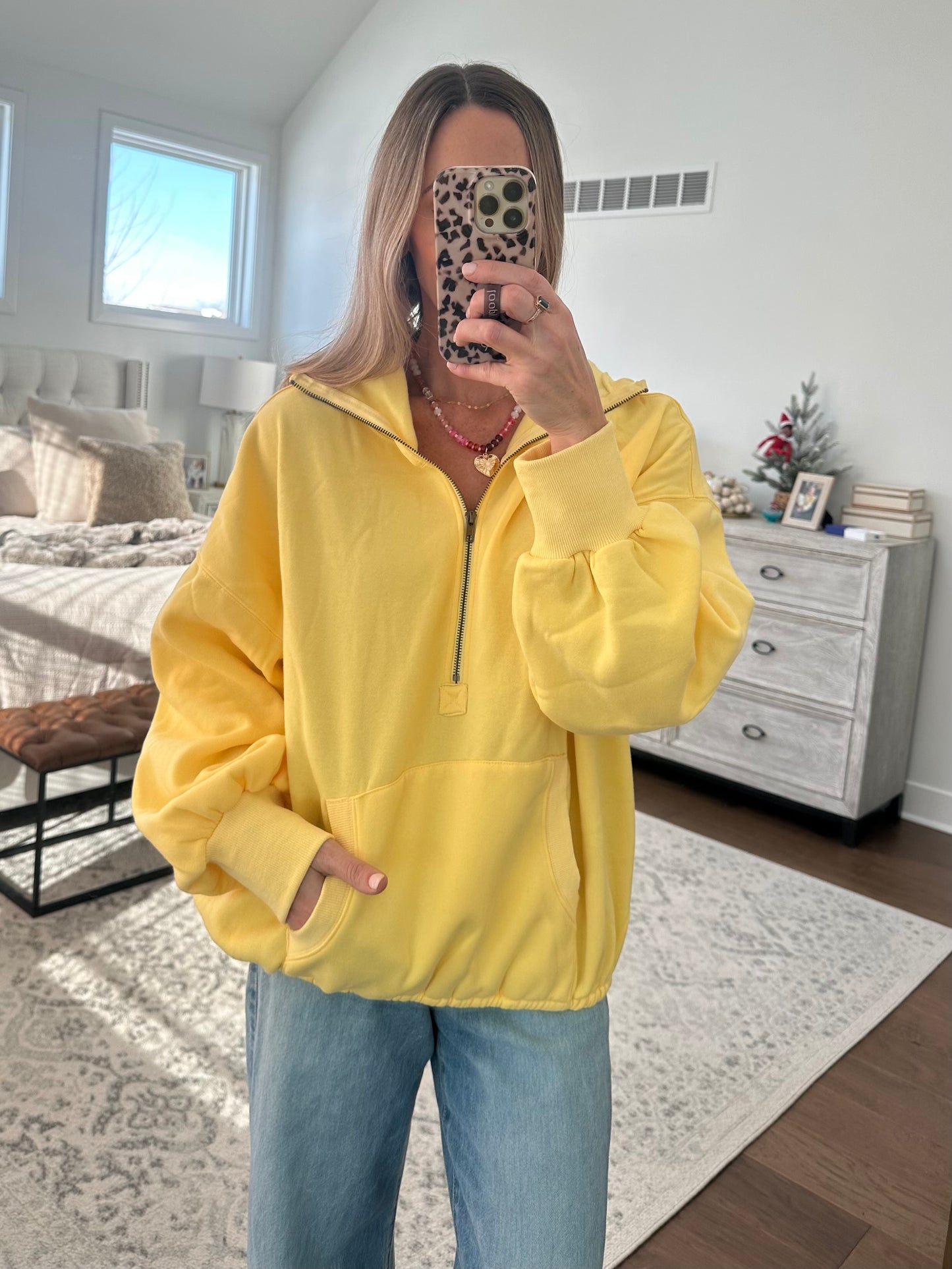 Half Zip Hoodie- Lemon