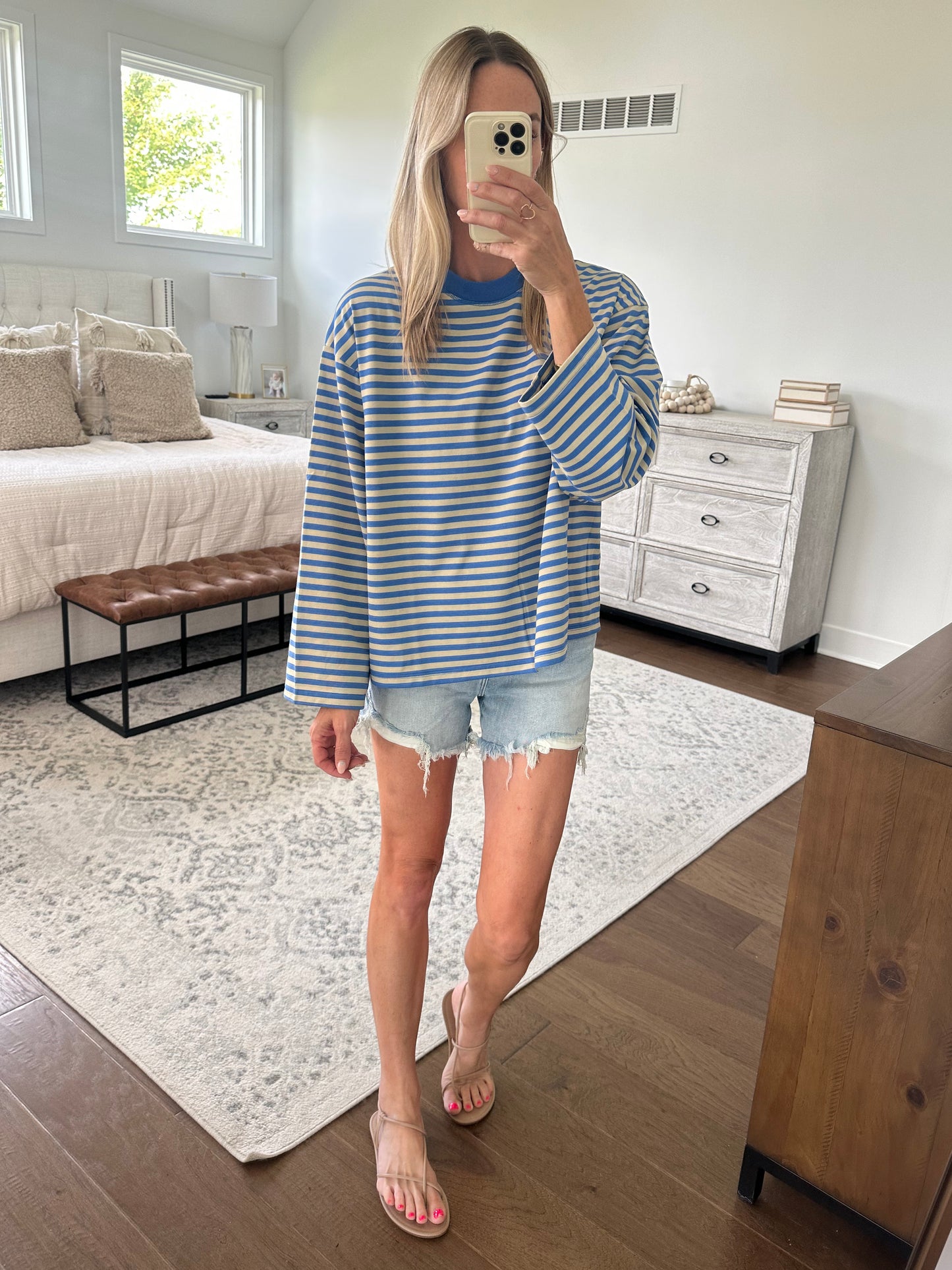 Oversized Striped 3/4the Sleeve Tee