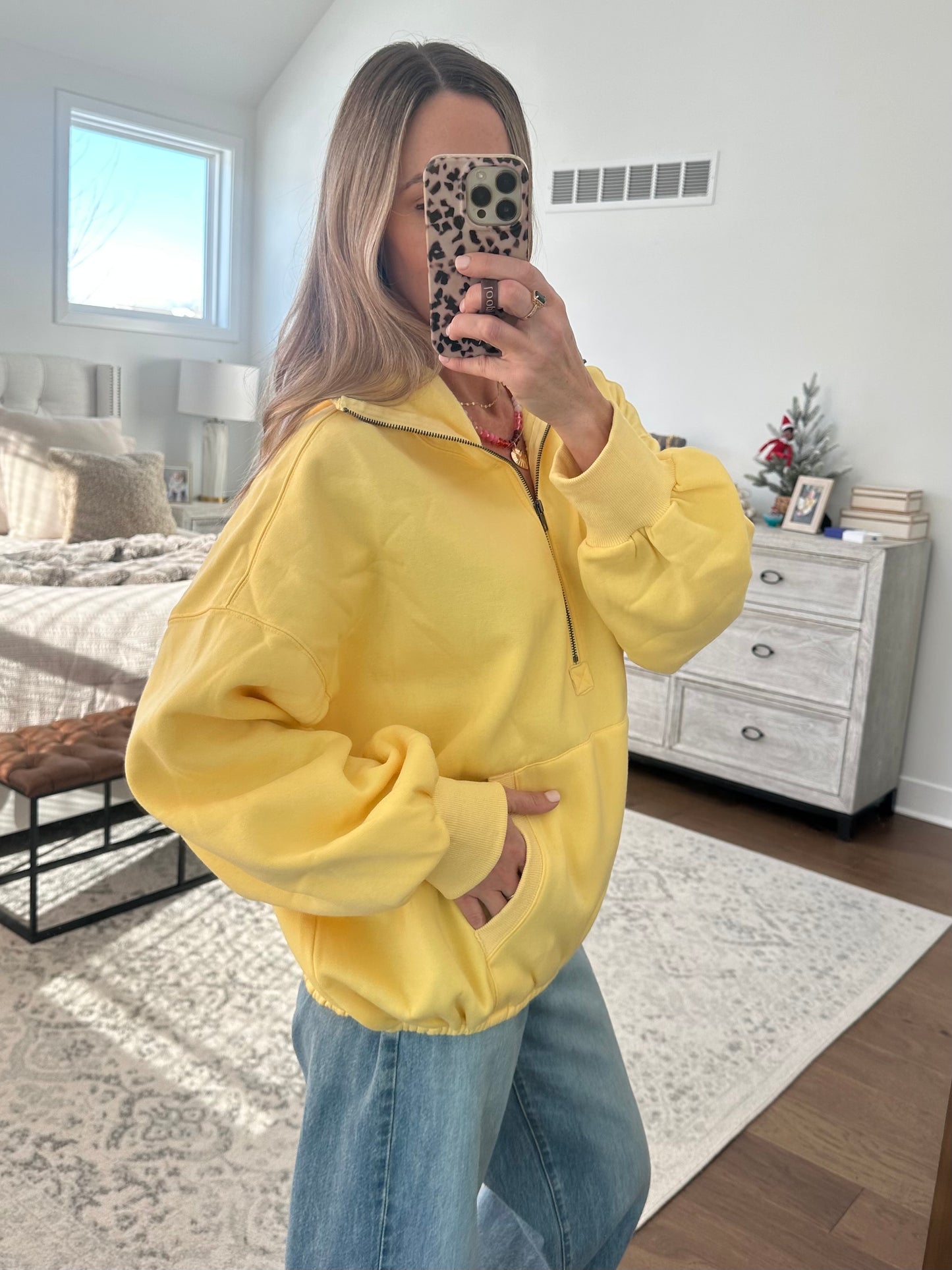 Half Zip Hoodie- Lemon