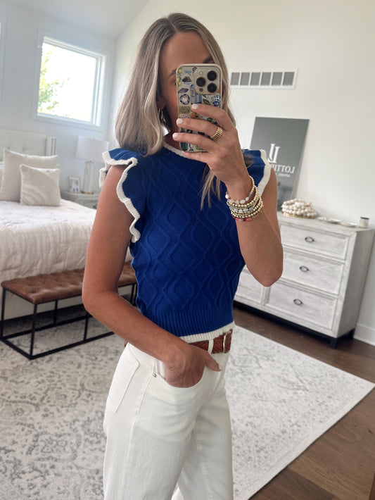 Royal Blue Contrast Ruffle Top