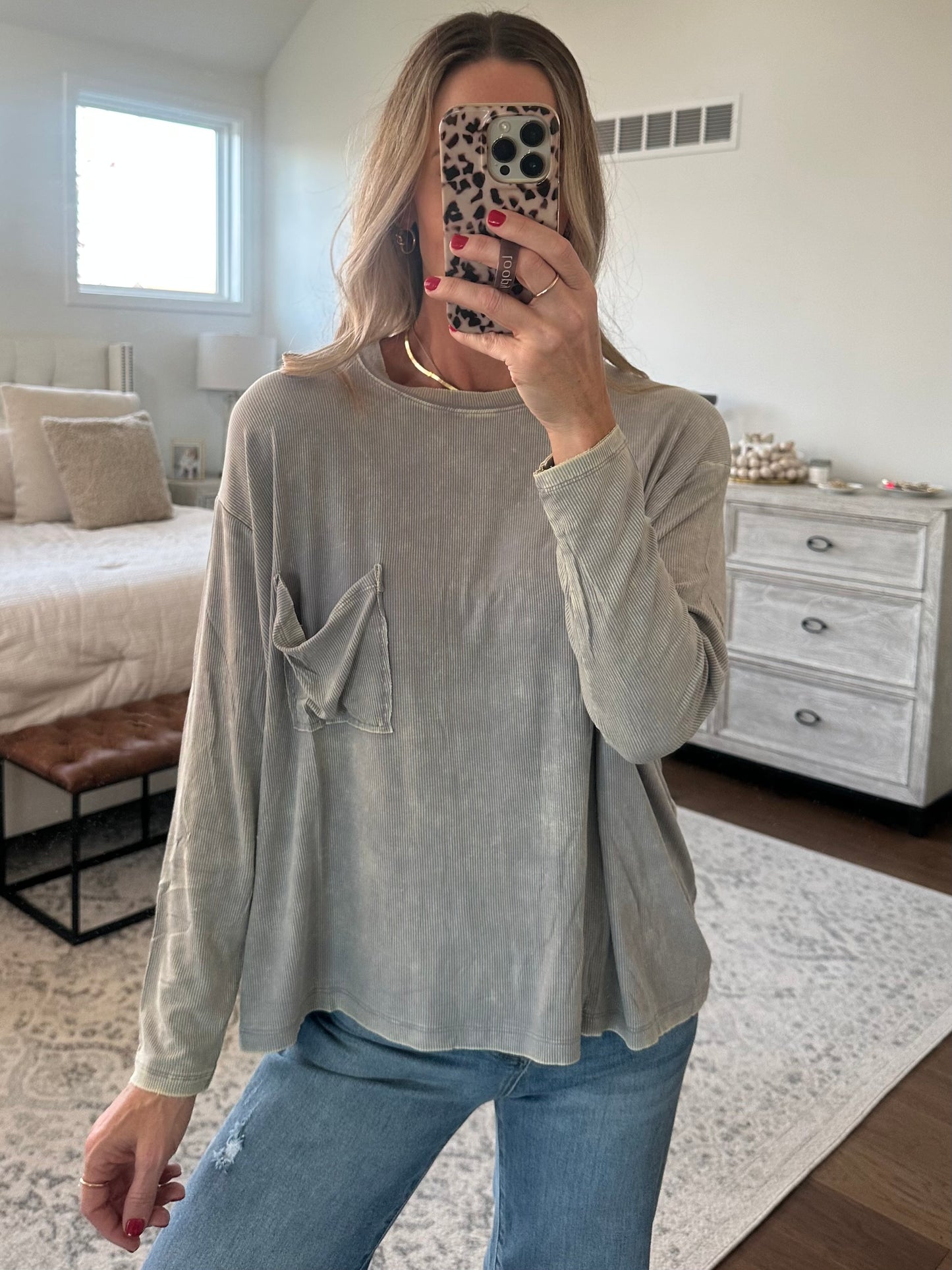 Long Sleeve Pocket Tee- Sleet Grey