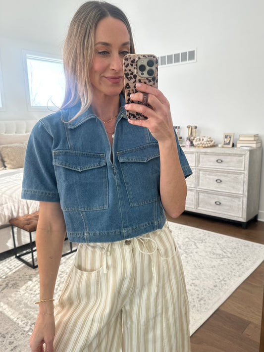 Dark Denim Short Sleeve Top