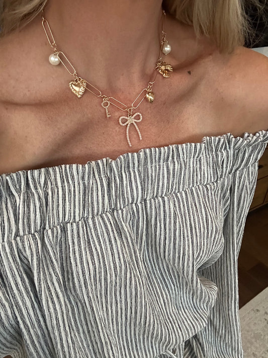 Bow Charm Necklace & Earring Set