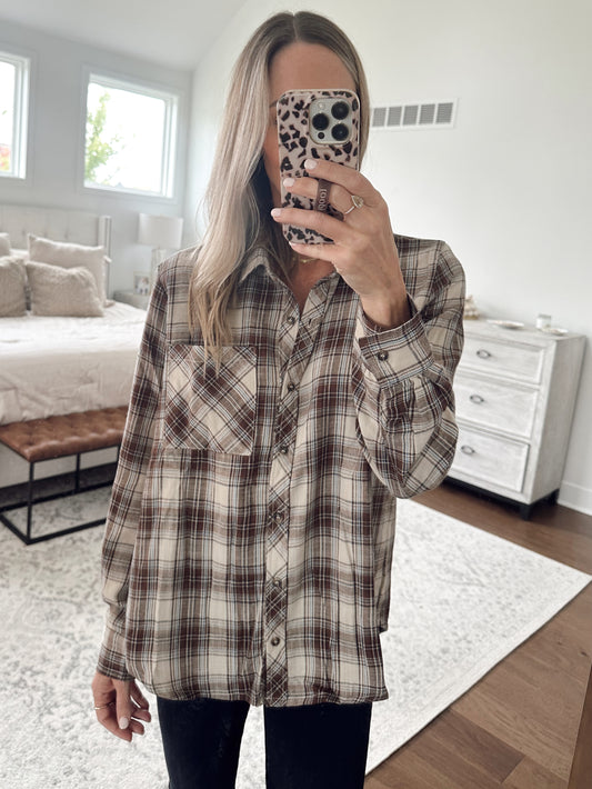Classic Plaid Button Down- Brown