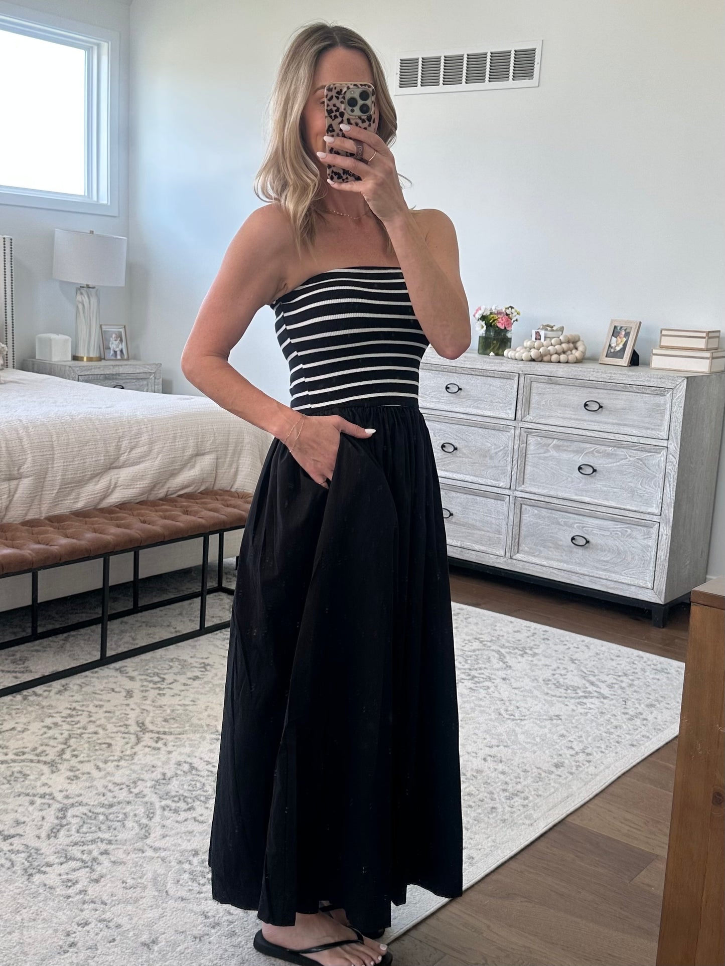Strapless Black and White Maxi