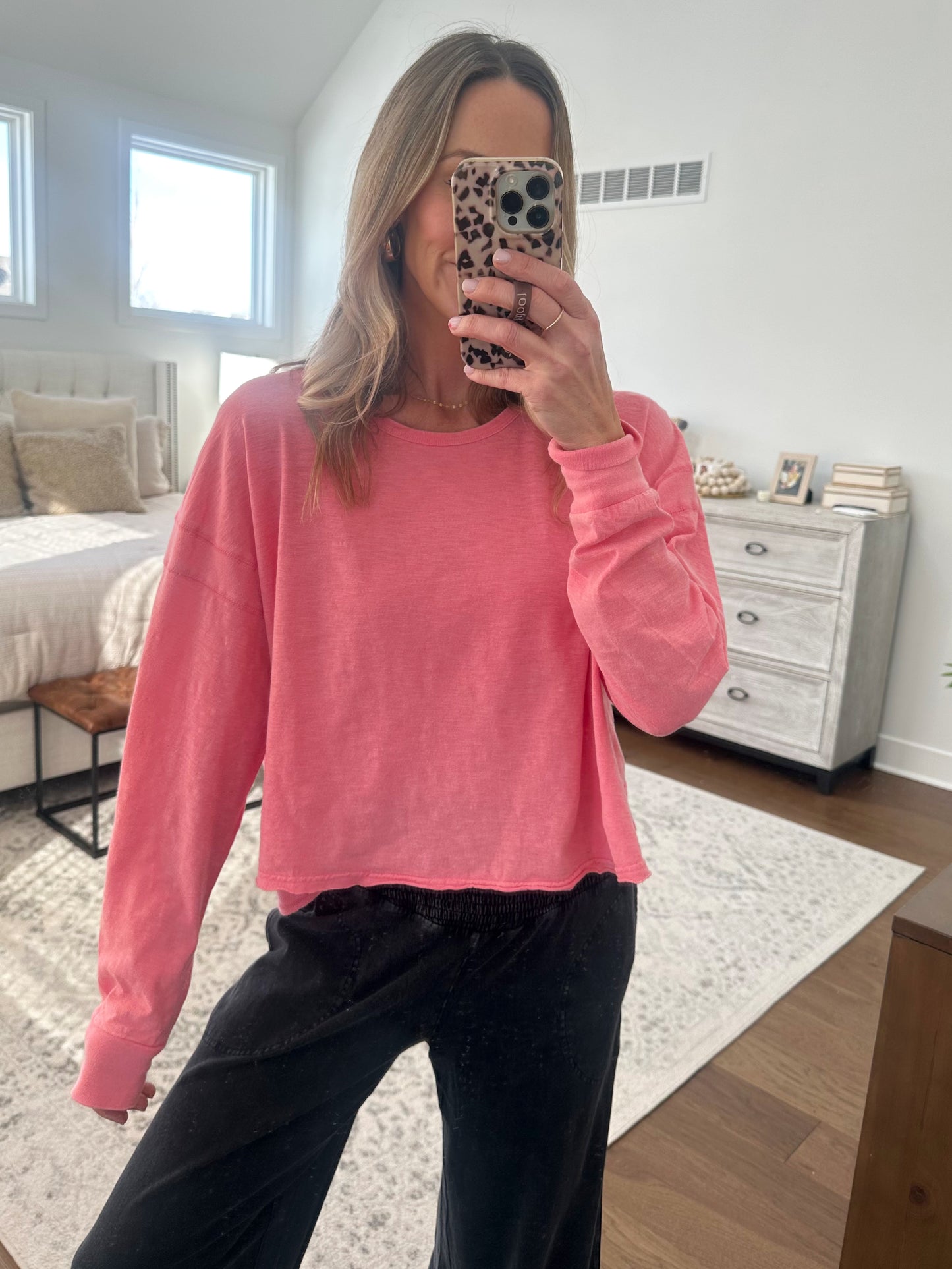 Pink Open Back Long Sleeve