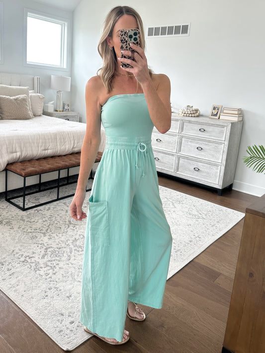 One Piece Strapless Jumpsuit- Mint