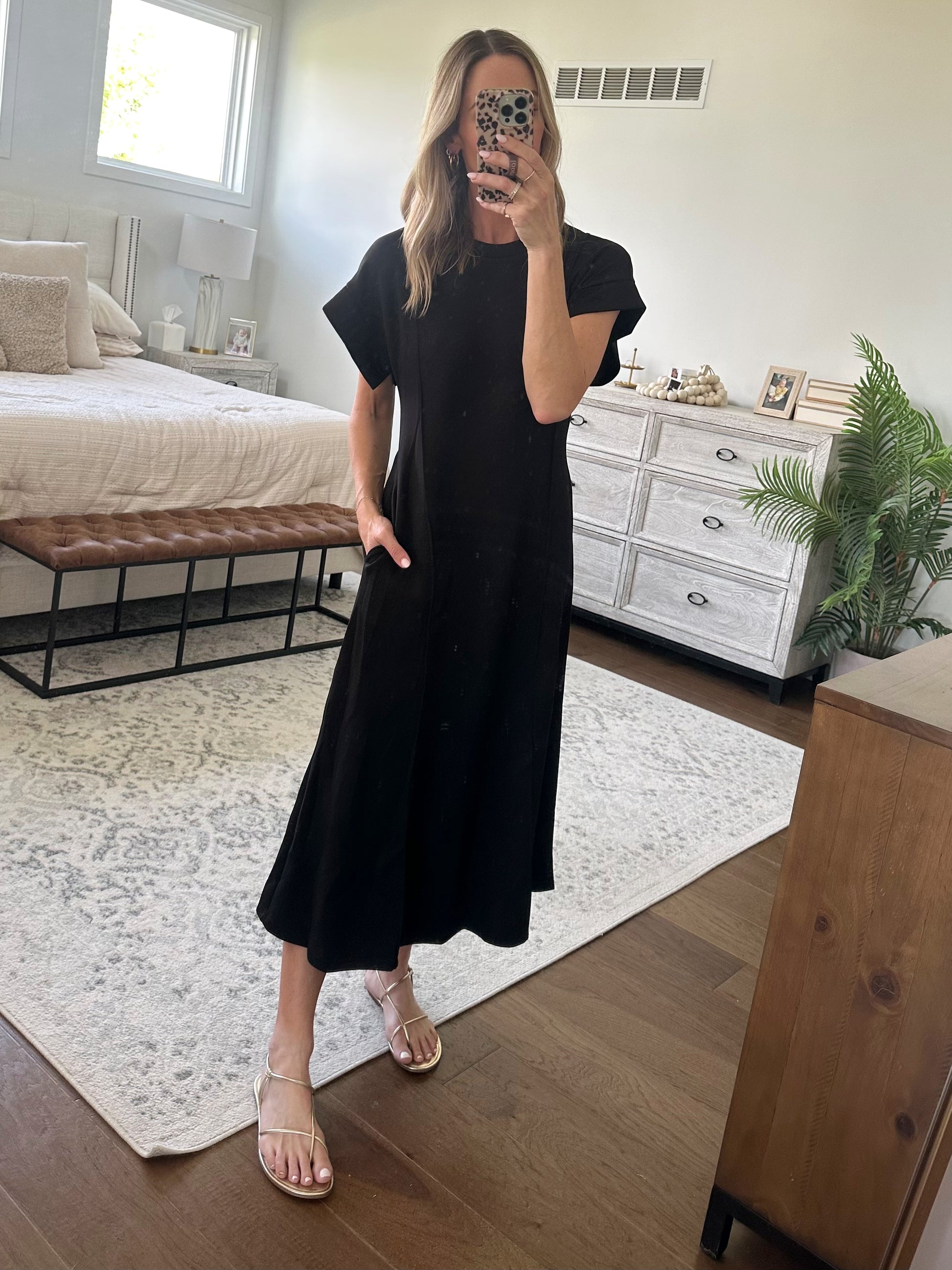 Short Sleeve Black Maxi Dress