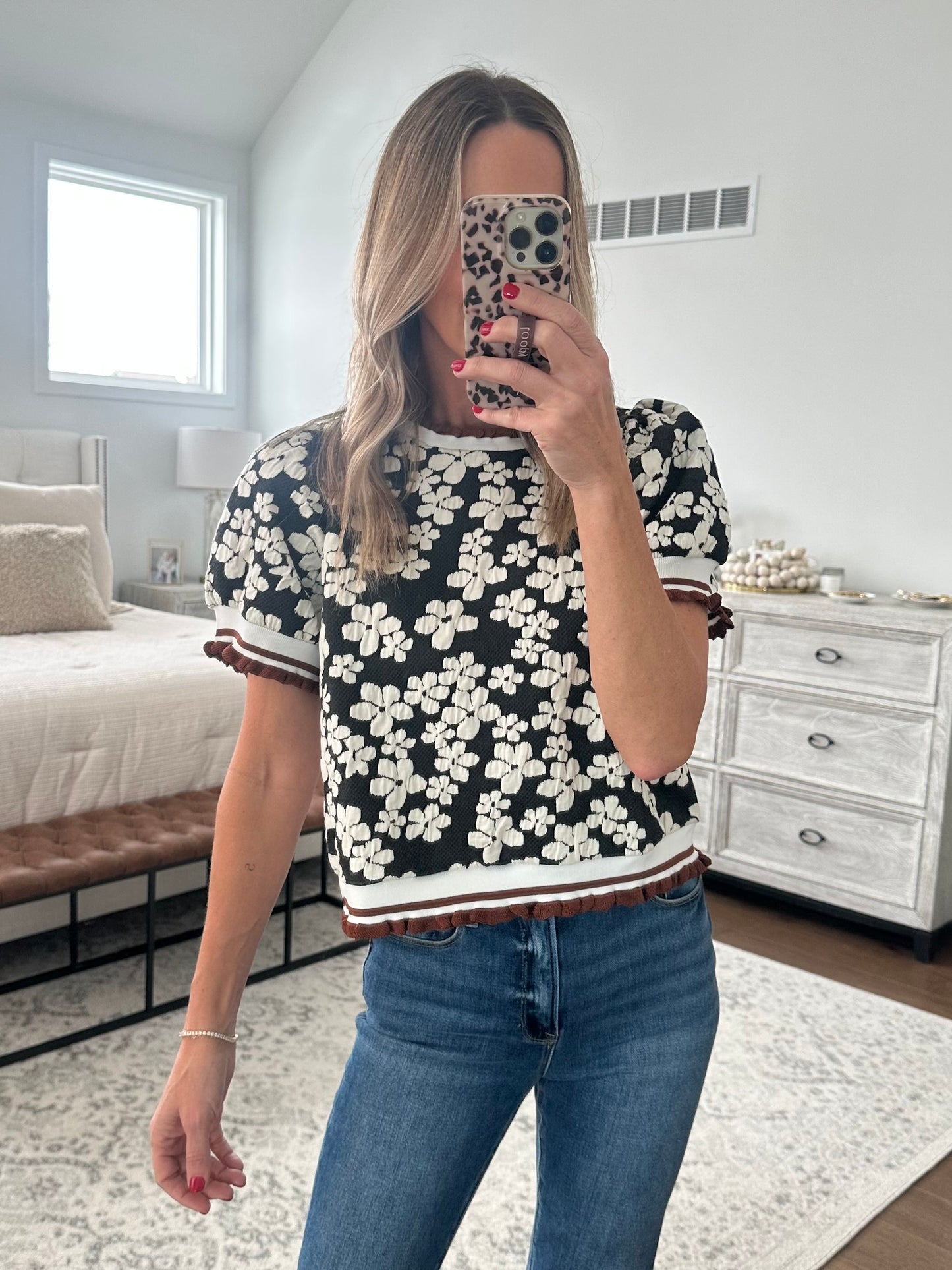Black & Ivory Flower Top