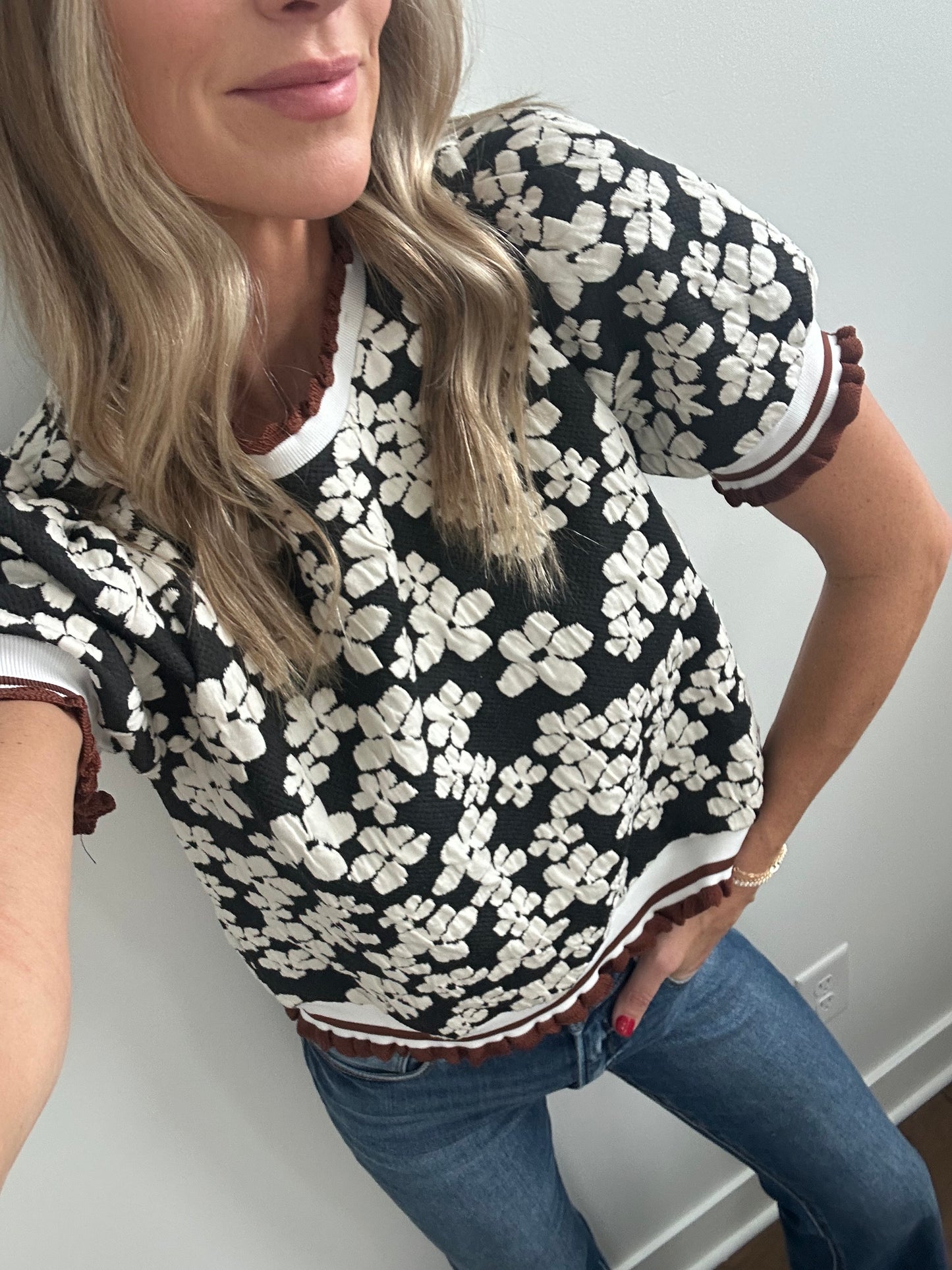 Black & Ivory Flower Top
