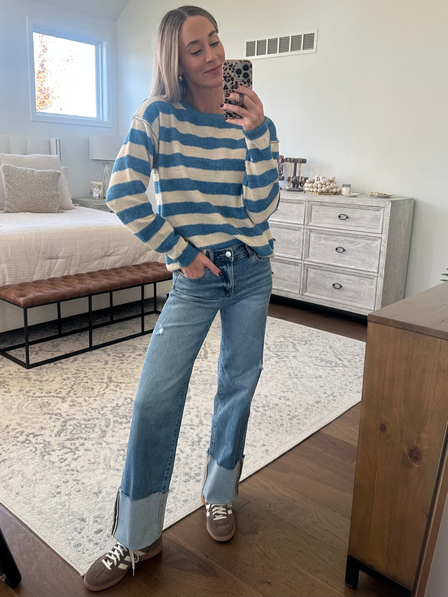Thick Striped Crew Neck Sweater