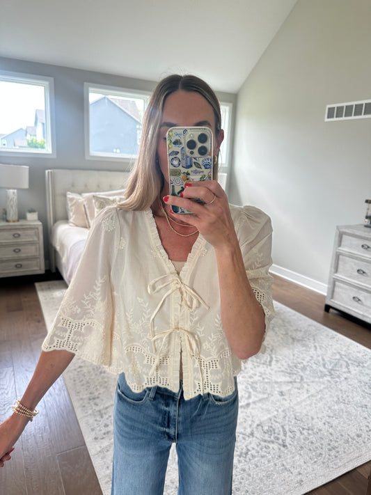 Tie Front Blouse- Ivory