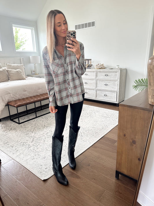 Classic Plaid Button Down- Grey