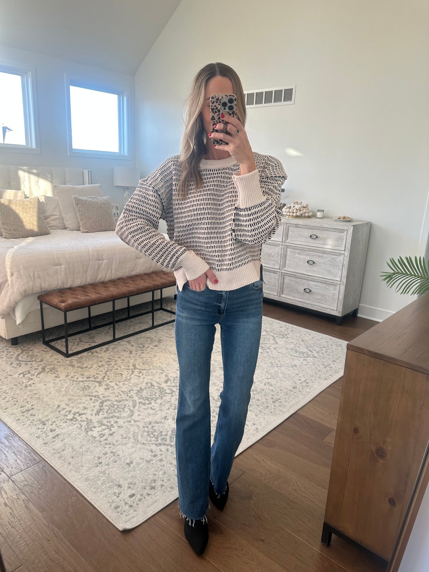 Cream & Black Printed Sweater