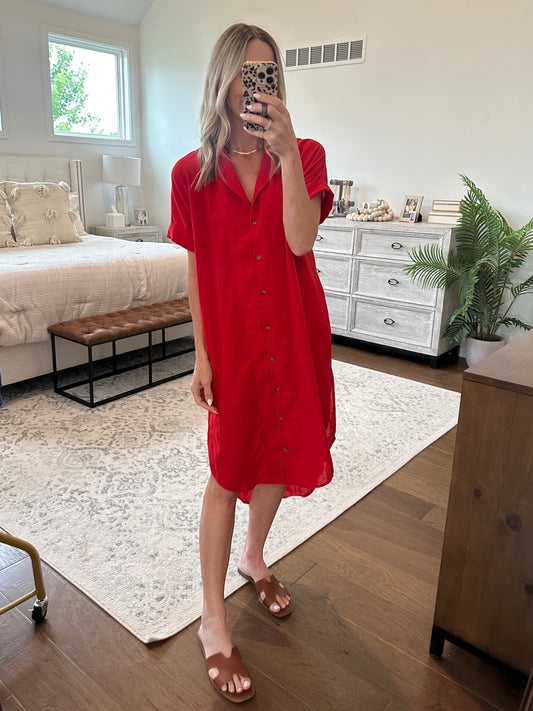 Shirt Dress- Red