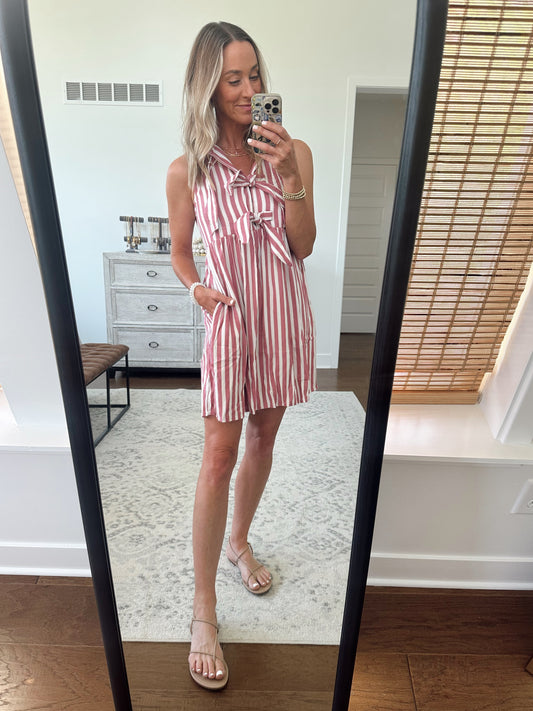 Bow Striped Dress- Rose