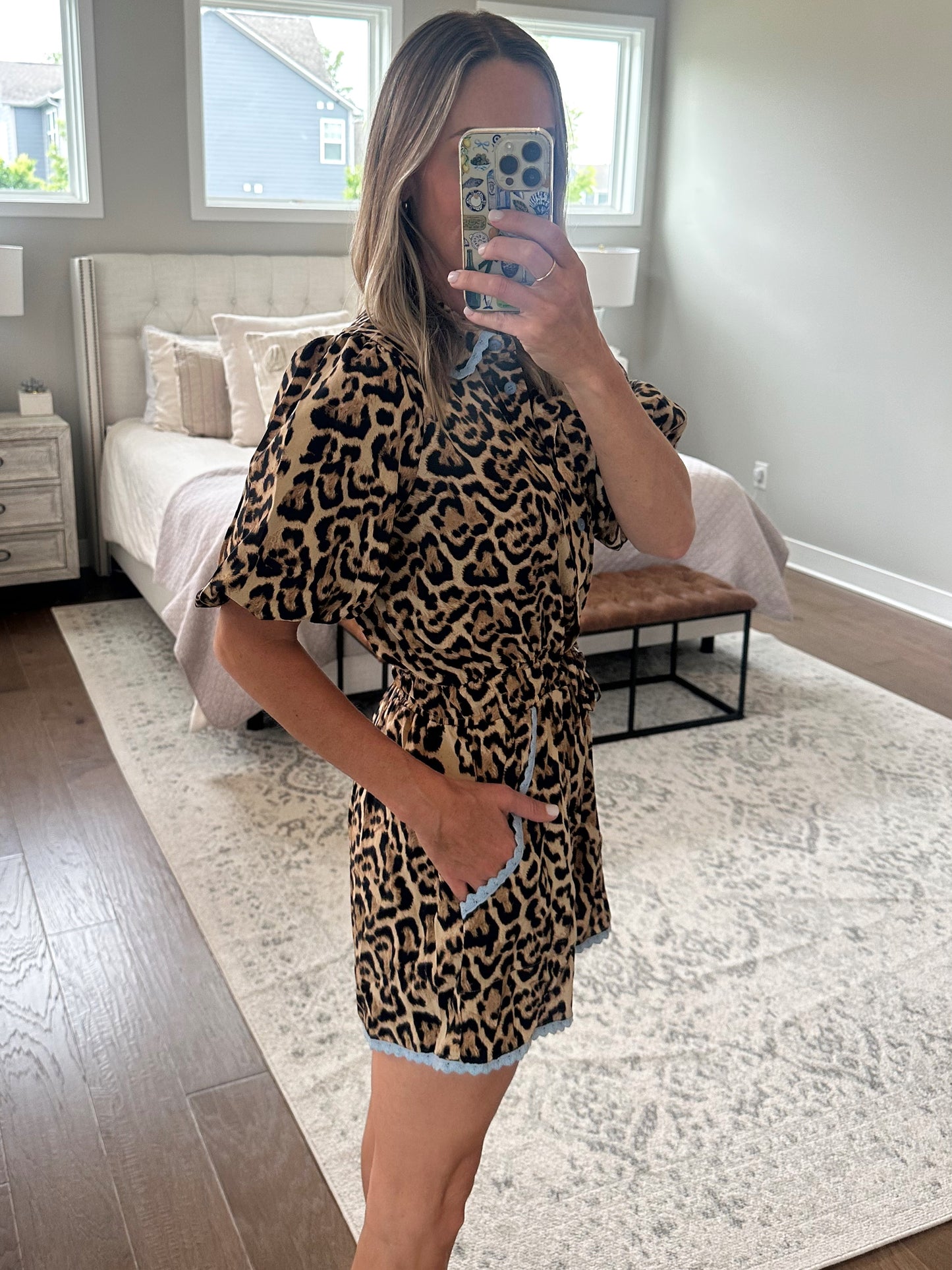 Lace Trim Leopard Romper