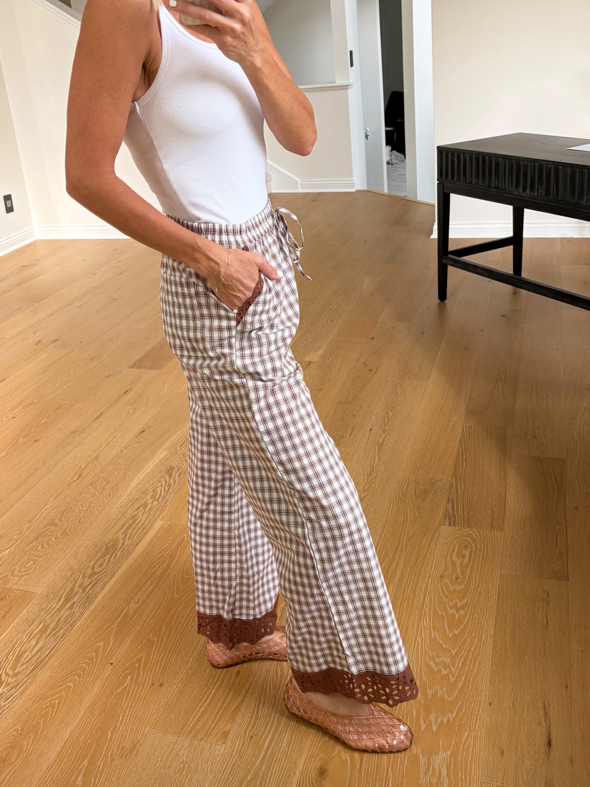 Lace Trim Gingham Pants