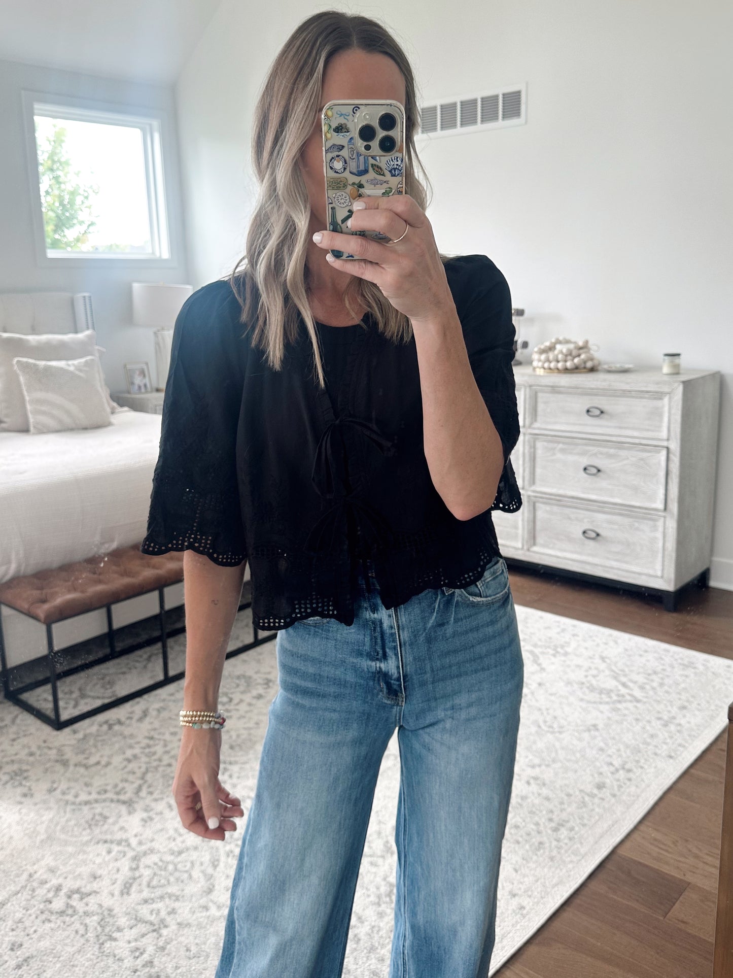 Tie Front Blouse- Black