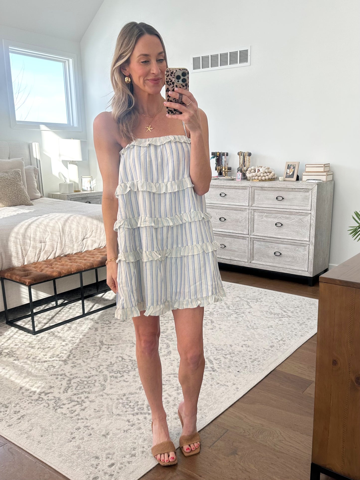 Blue Striped Ruffle Dress