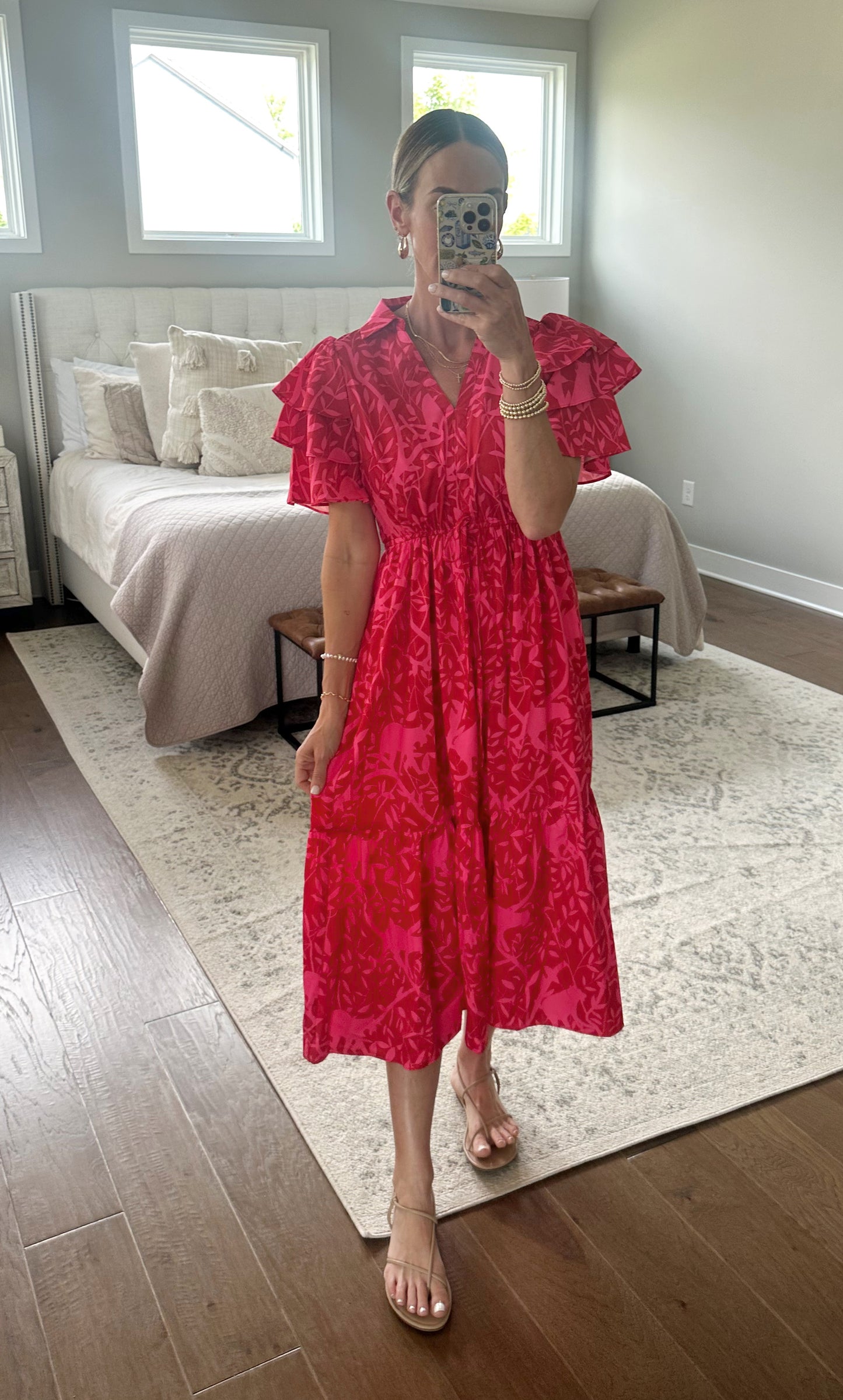 Red Flutter Sleeve Maxi