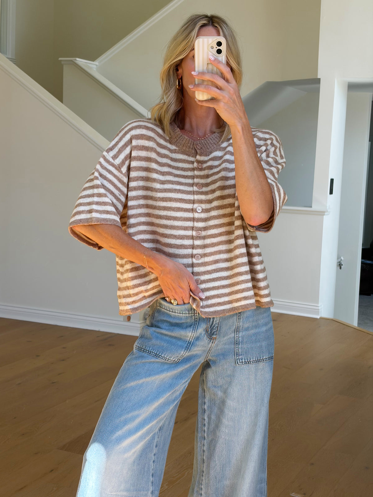 Mocha/Ivory Striped Cardi