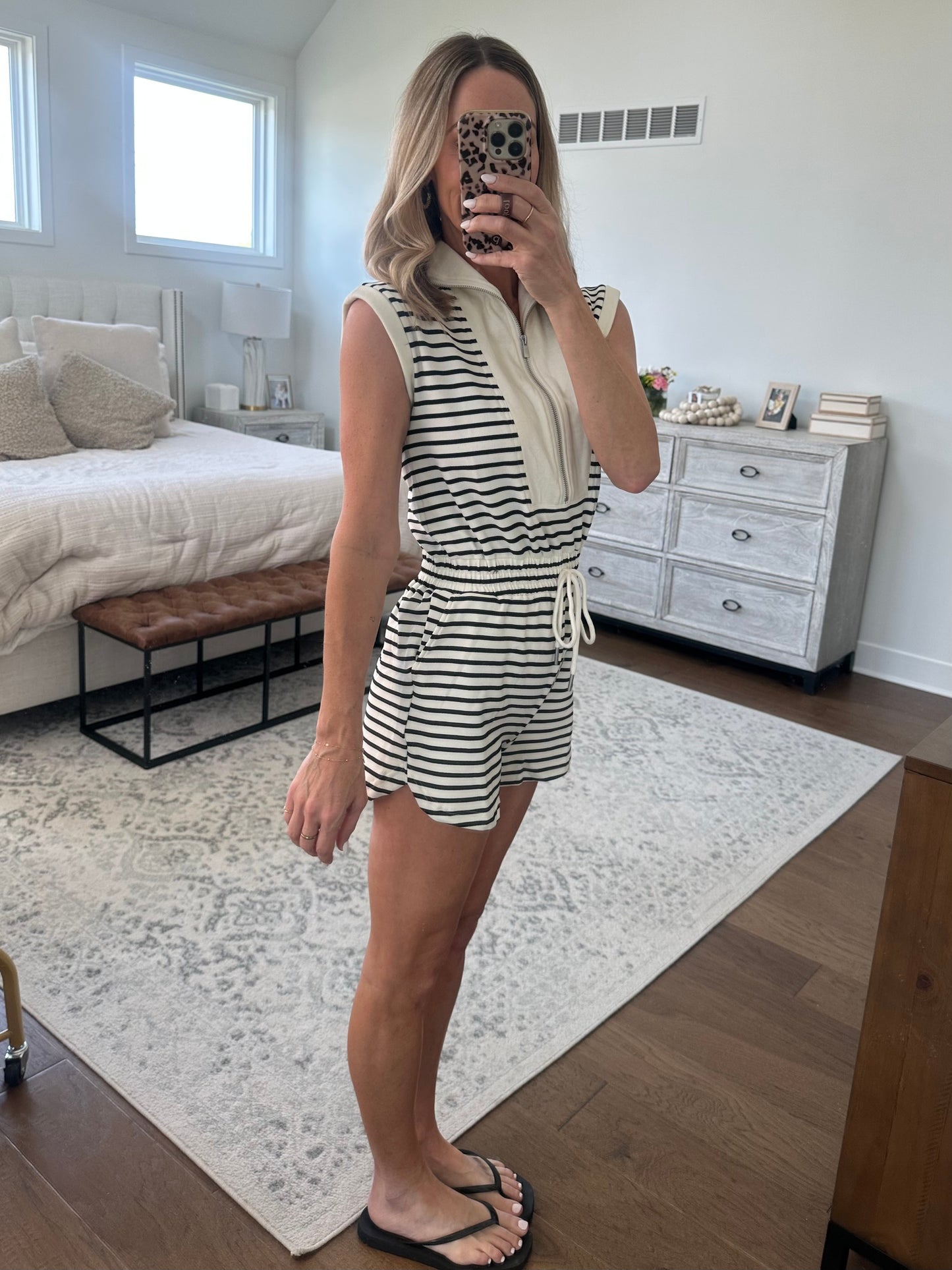Striped Zip Front Romper