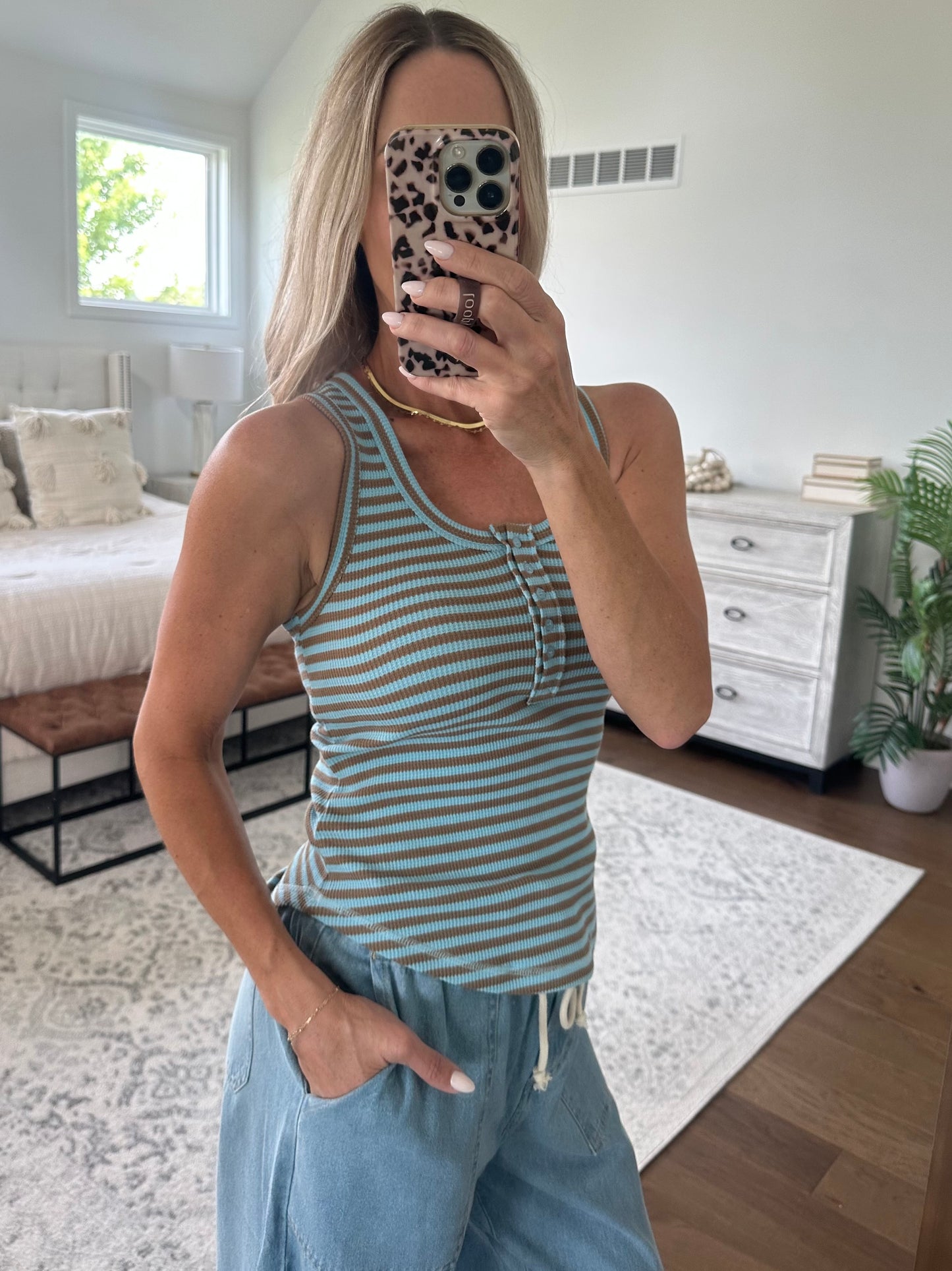 Knit Tank- Blue/Brown