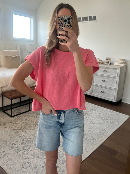 Pink Open Back Short Sleeve Top