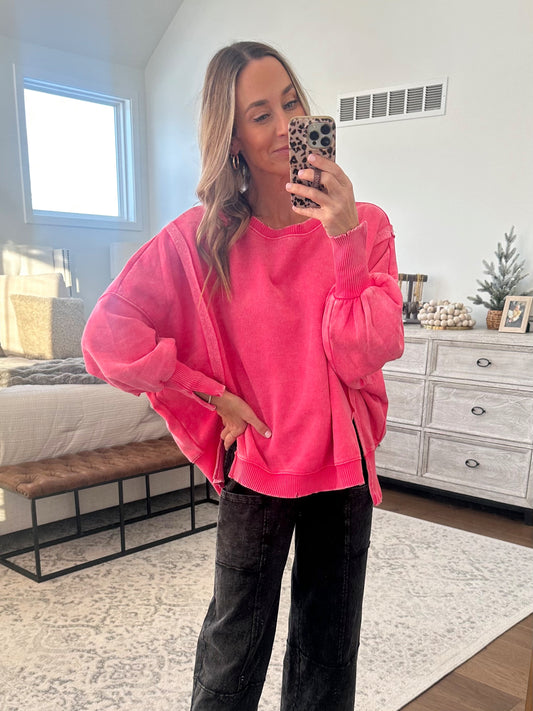 Oversized Sweatshirt- Fuchsia